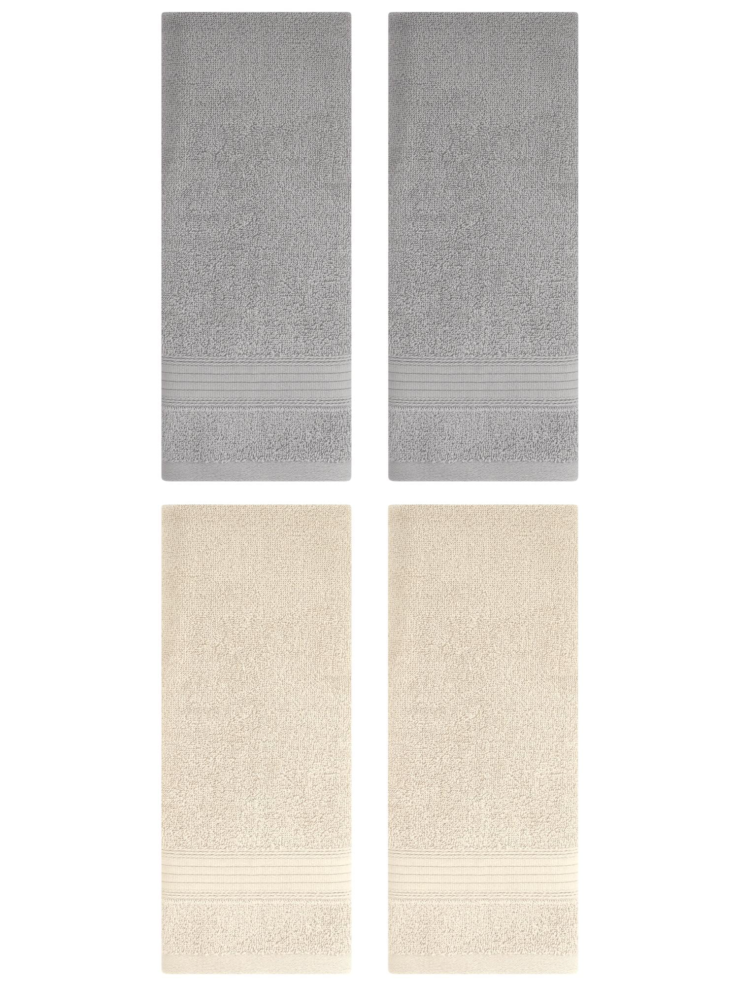 Unique Bargains Solid Striped Cotton Hand Towel Set 13" x 29" Beige/Grey 4 Pack