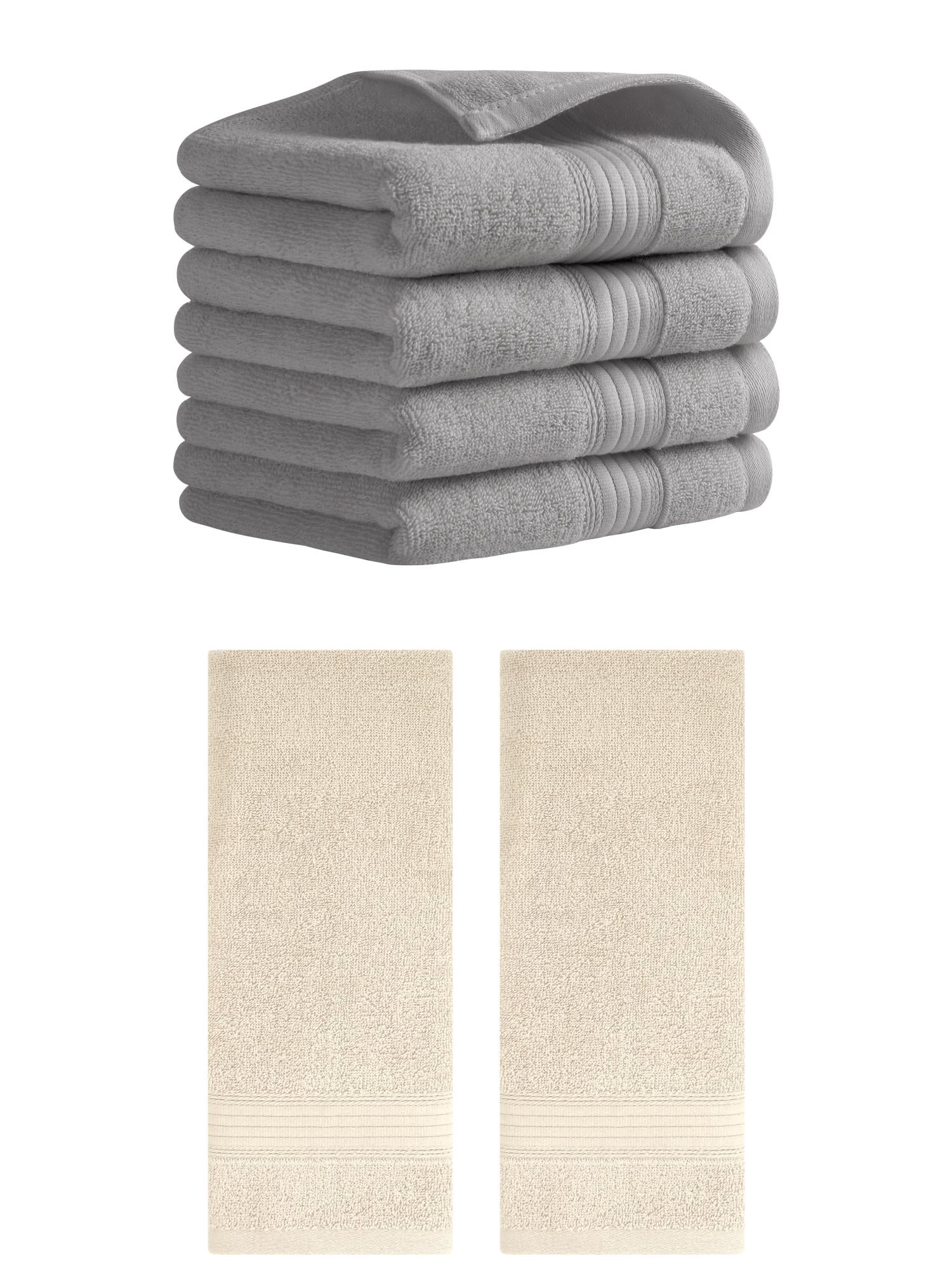 Unique Bargains Solid Striped Cotton Hand Towel Set 13" x 29" Beige/Grey 6 Pack