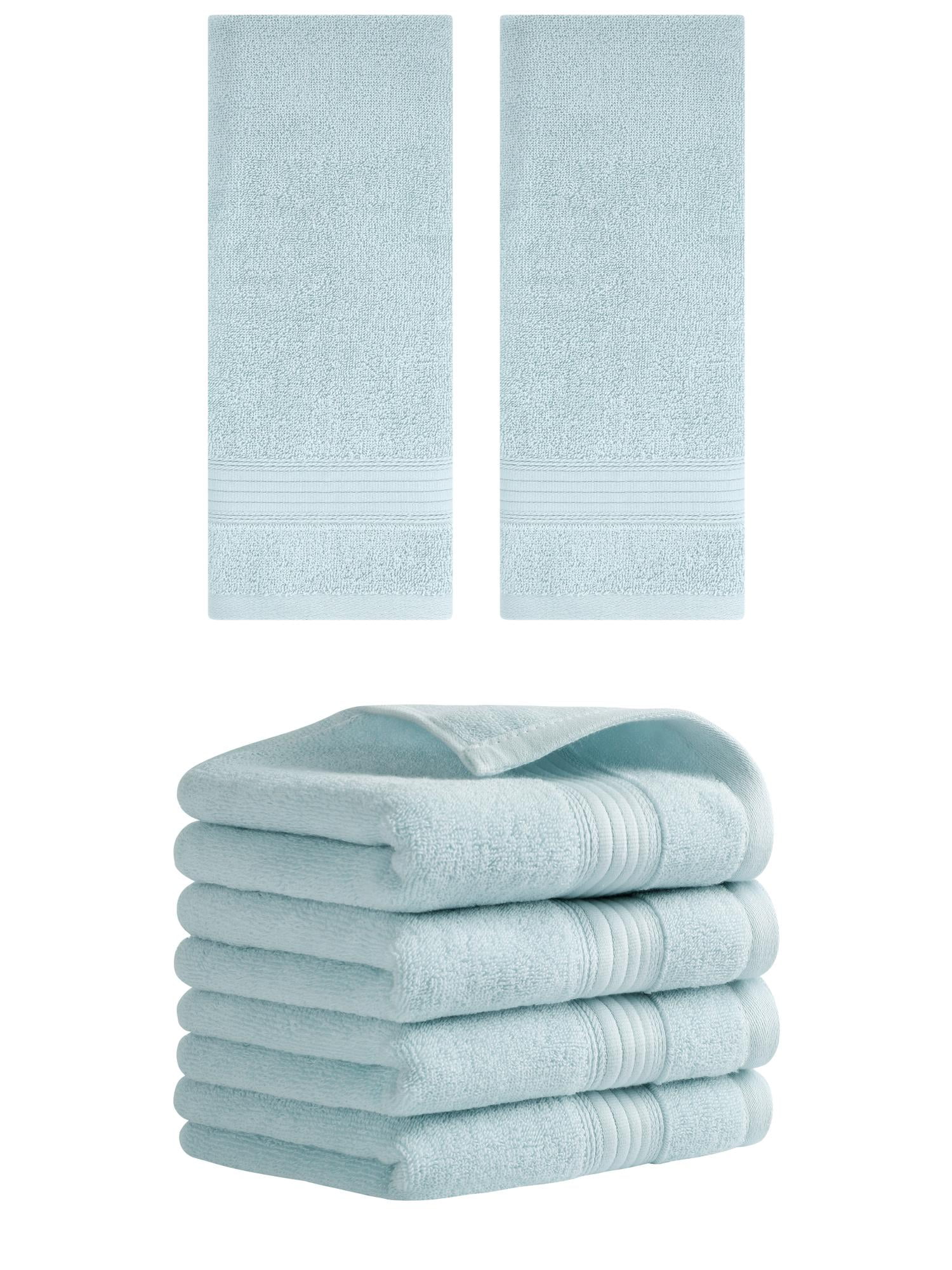 Unique Bargains Solid Striped Cotton Hand Towel Set 13" x 29" Blue 6 Pack
