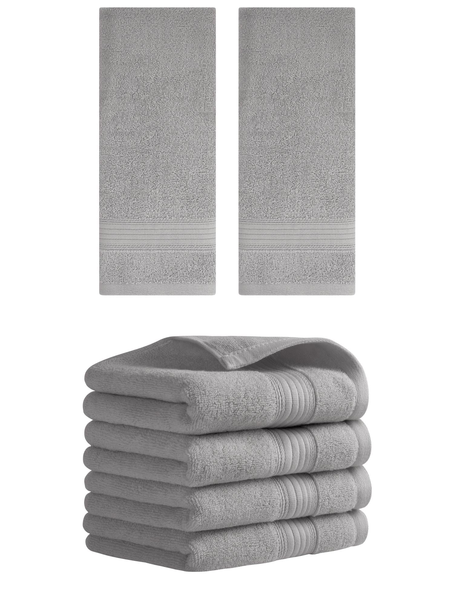 Unique Bargains Solid Striped Cotton Hand Towel Set 13" x 29" Grey 6 Pack