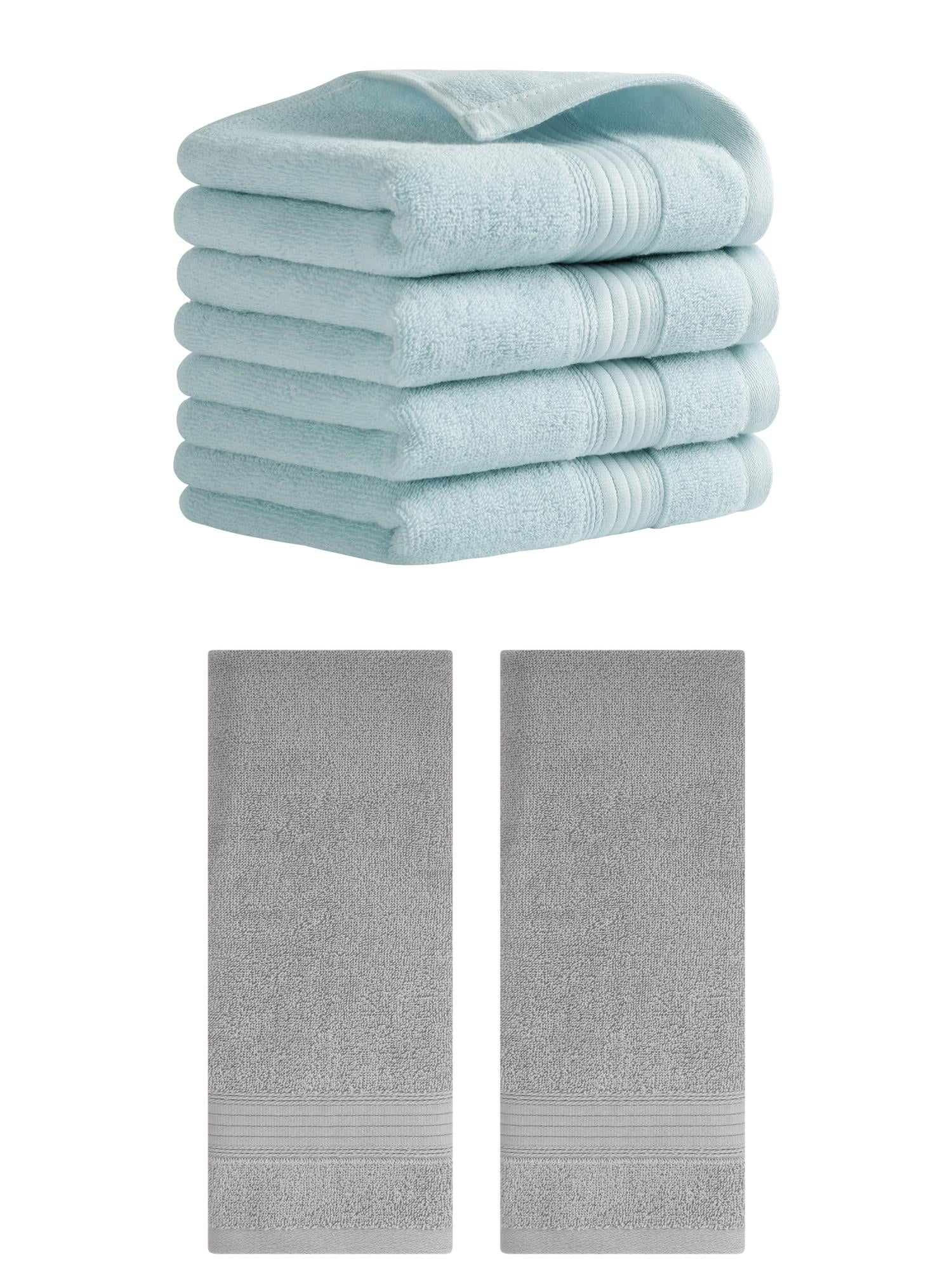 Unique Bargains Solid Striped Cotton Hand Towel Set 13" x 29" Grey/Blue 6 Pack