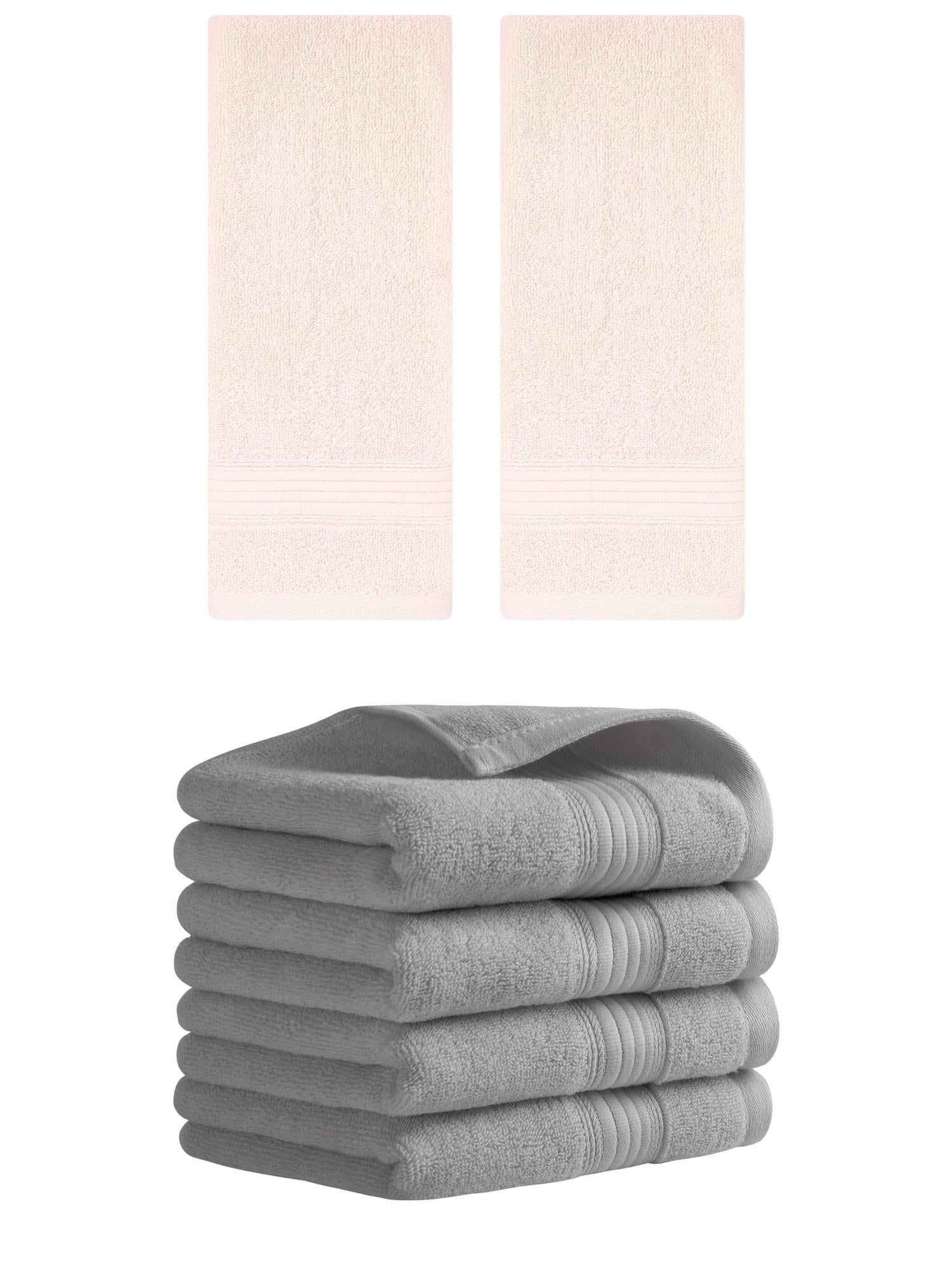Unique Bargains Solid Striped Cotton Hand Towel Set 13" x 29" Grey/Pink 6 Pack