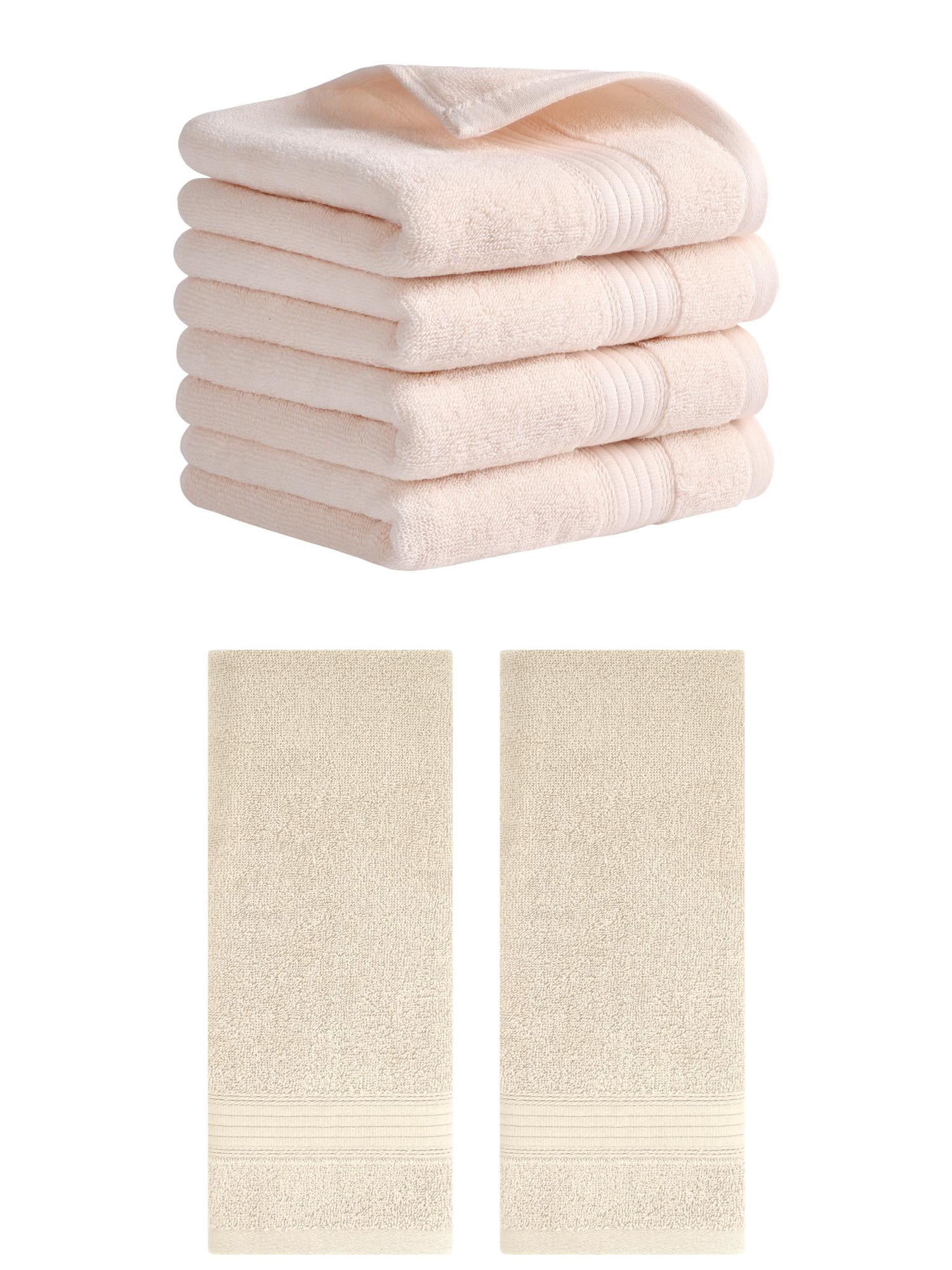 Unique Bargains Solid Striped Cotton Hand Towel Set 13" x 29" Pink/Beige 6 Pack