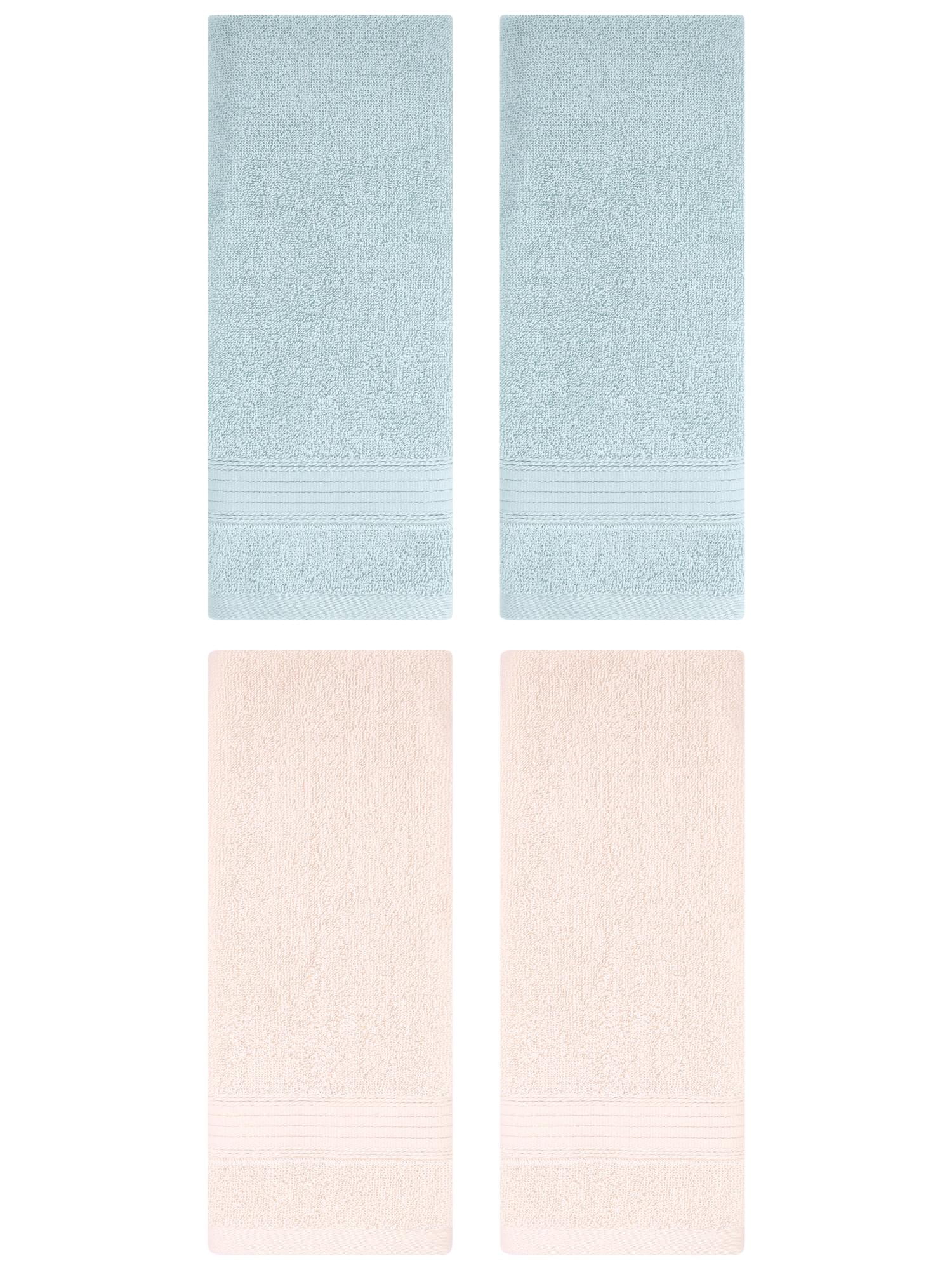 Unique Bargains Solid Striped Cotton Hand Towel Set 13" x 29" Pink/Blue 4 Pack
