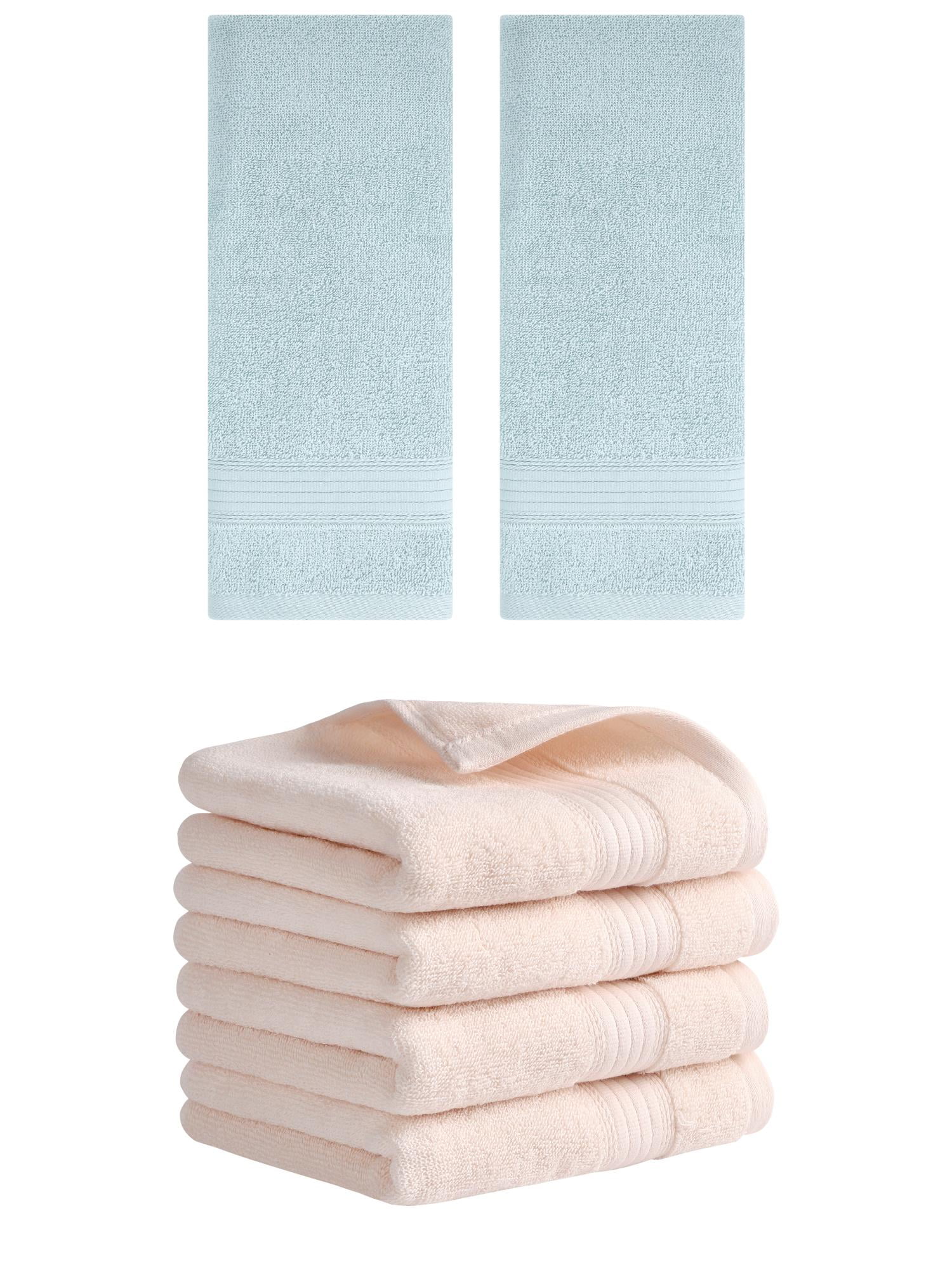 Unique Bargains Solid Striped Cotton Hand Towel Set 13" x 29" Pink/Blue 6 Pack