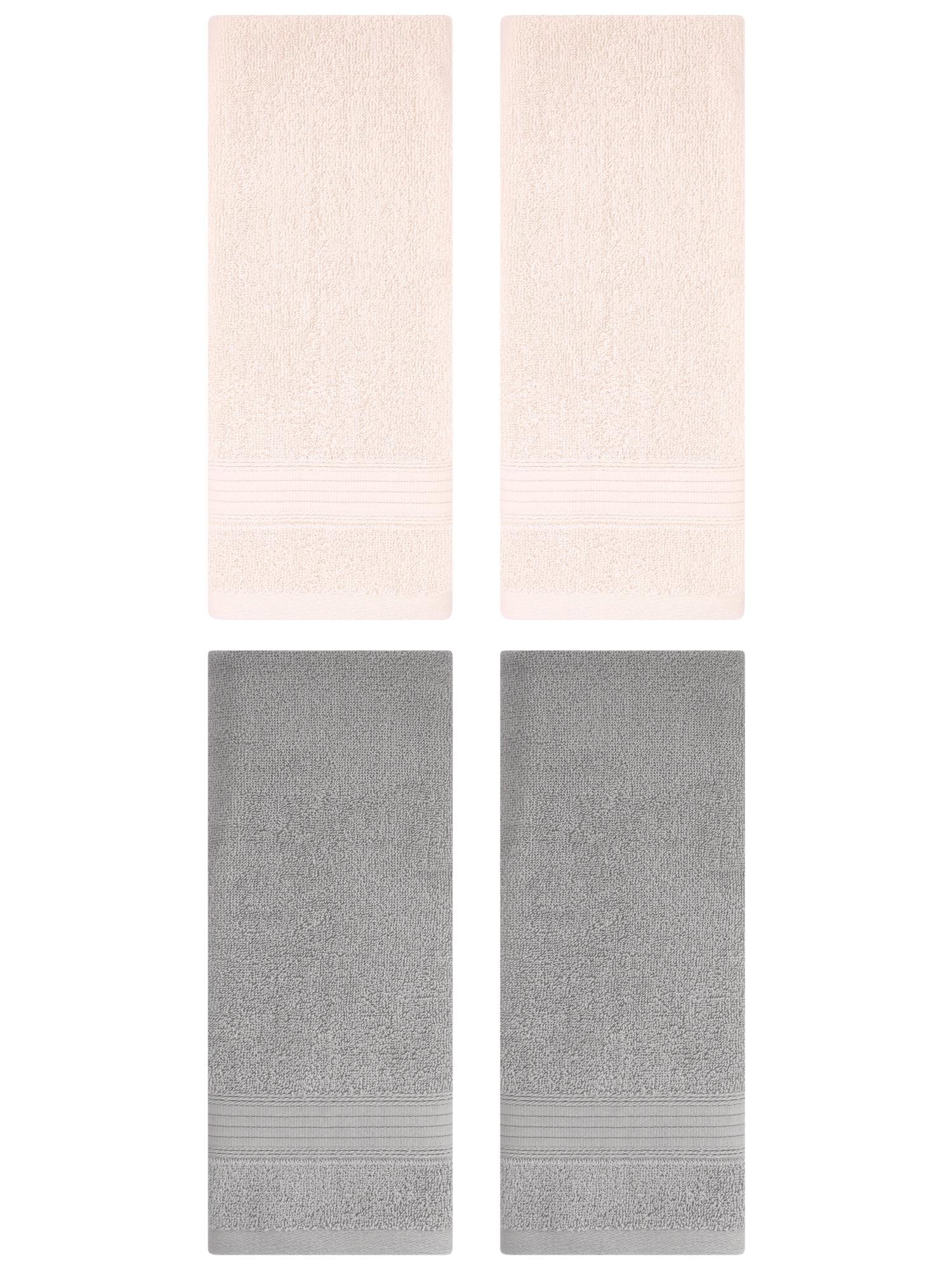 Unique Bargains Solid Striped Cotton Hand Towel Set 13" x 29" Pink/Grey 4 Pack
