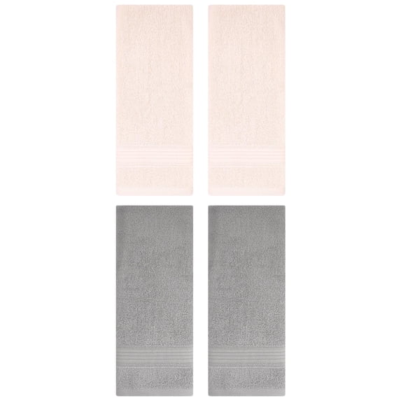 Unique Bargains Solid Striped Cotton Hand Towel Set 13" x 29" Pink/Grey 4 Pack