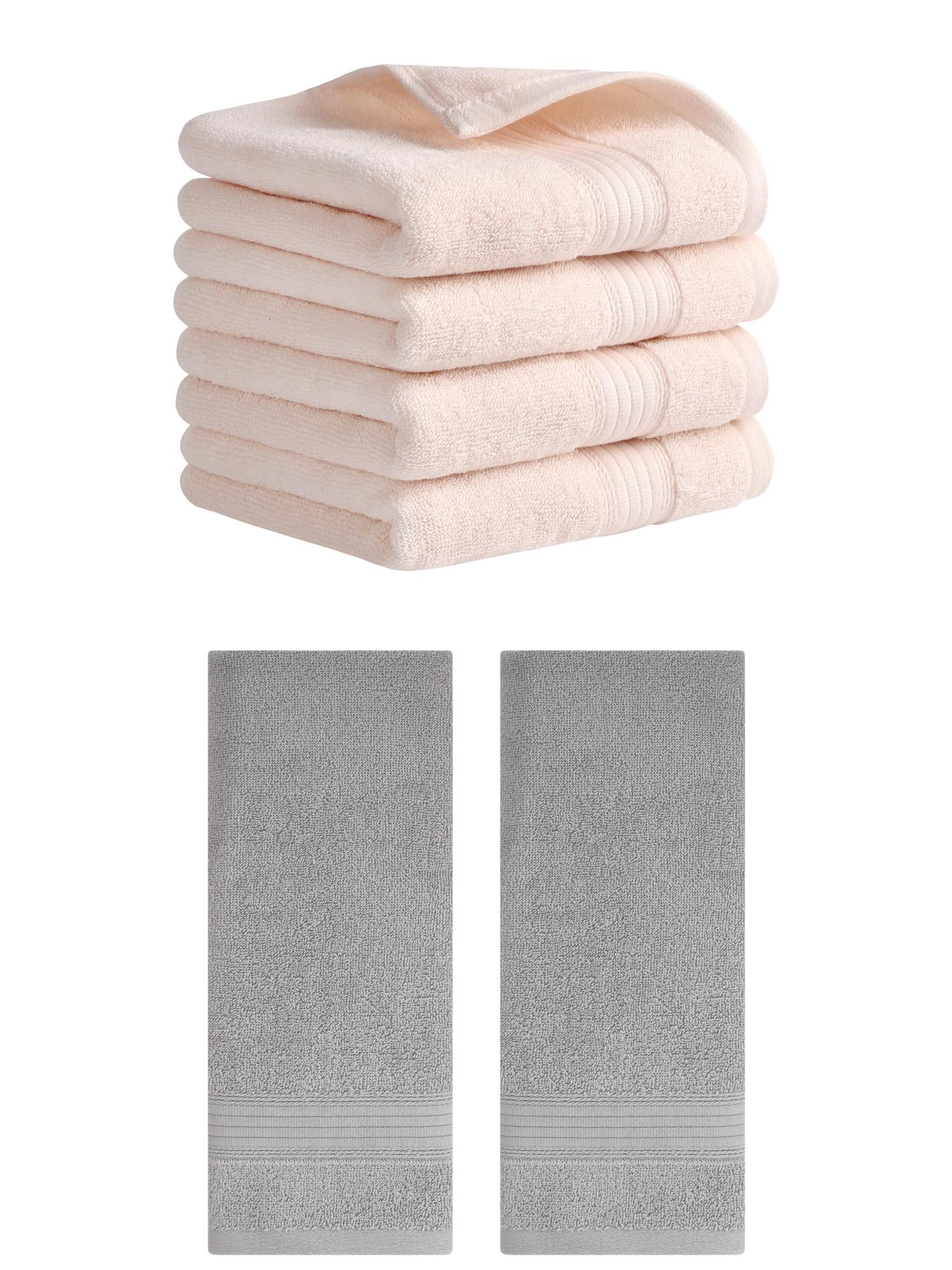 Unique Bargains Solid Striped Cotton Hand Towel Set 13" x 29" Pink/Grey 6 Pack