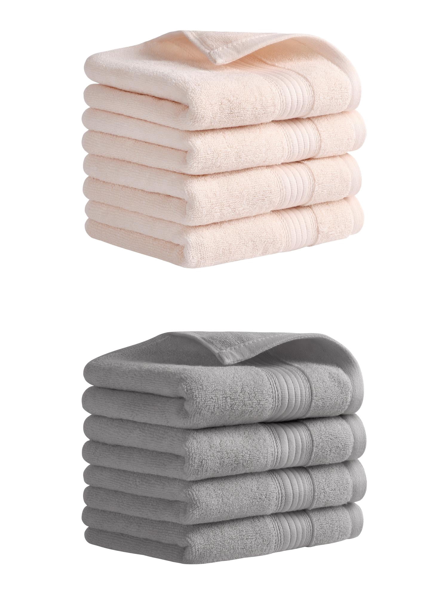 Unique Bargains Solid Striped Cotton Hand Towel Set 13" x 29" Pink/Grey 8 Pack