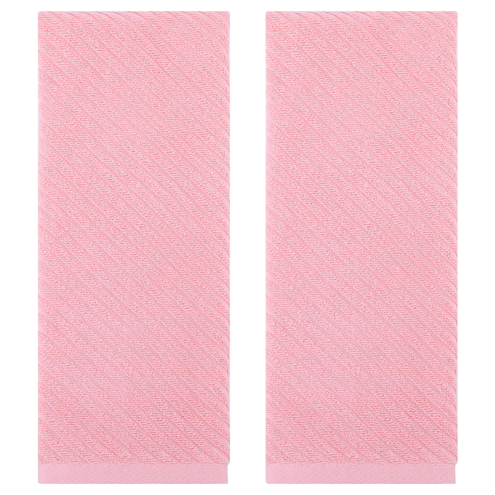 Unique Bargains Solid Striped Decorative Hand Towels Set of 2 Pink 14" x 30"