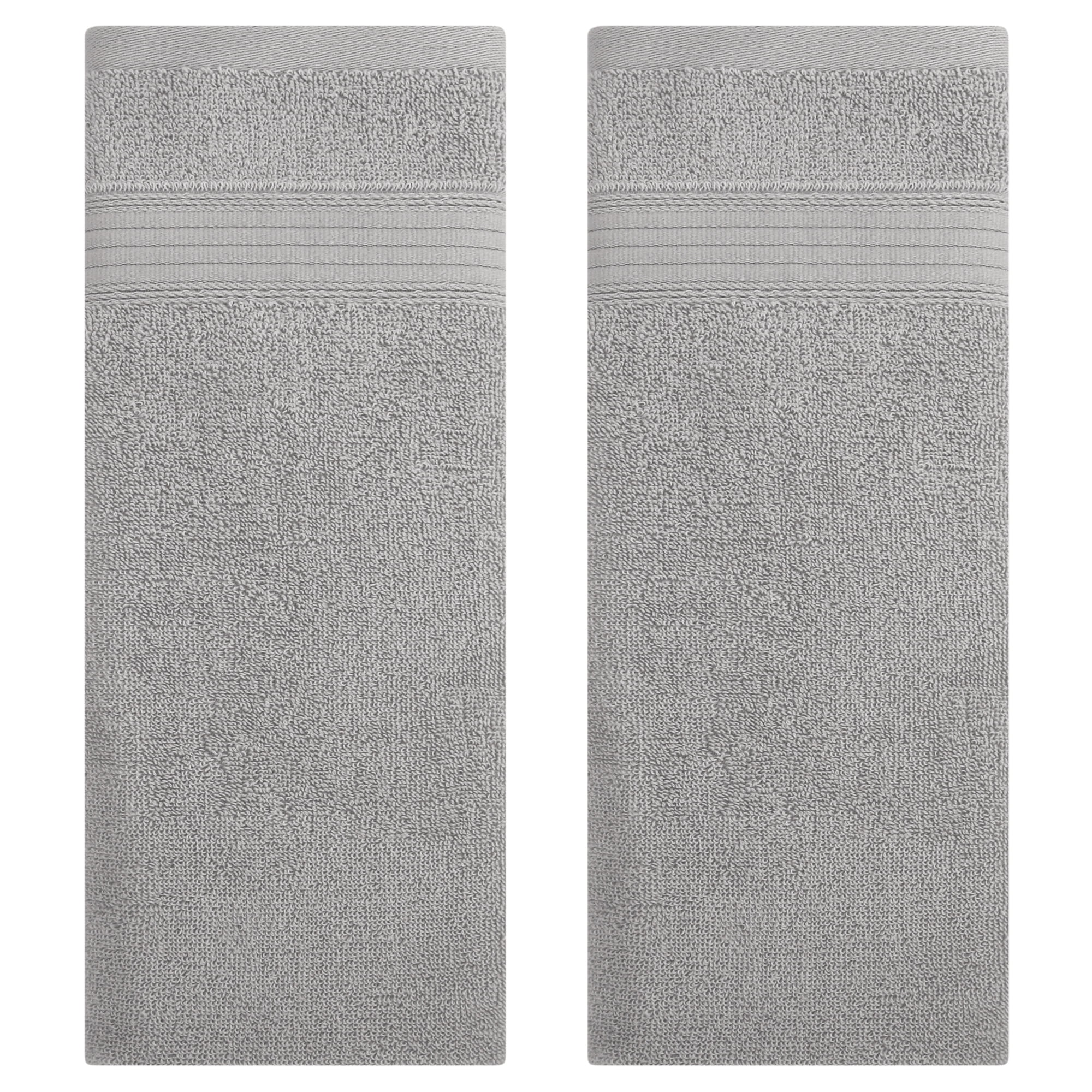 Unique Bargains Solid Striped Hand Towel Set 13" x 29" Cotton Soft Towels Grey 2-Piece