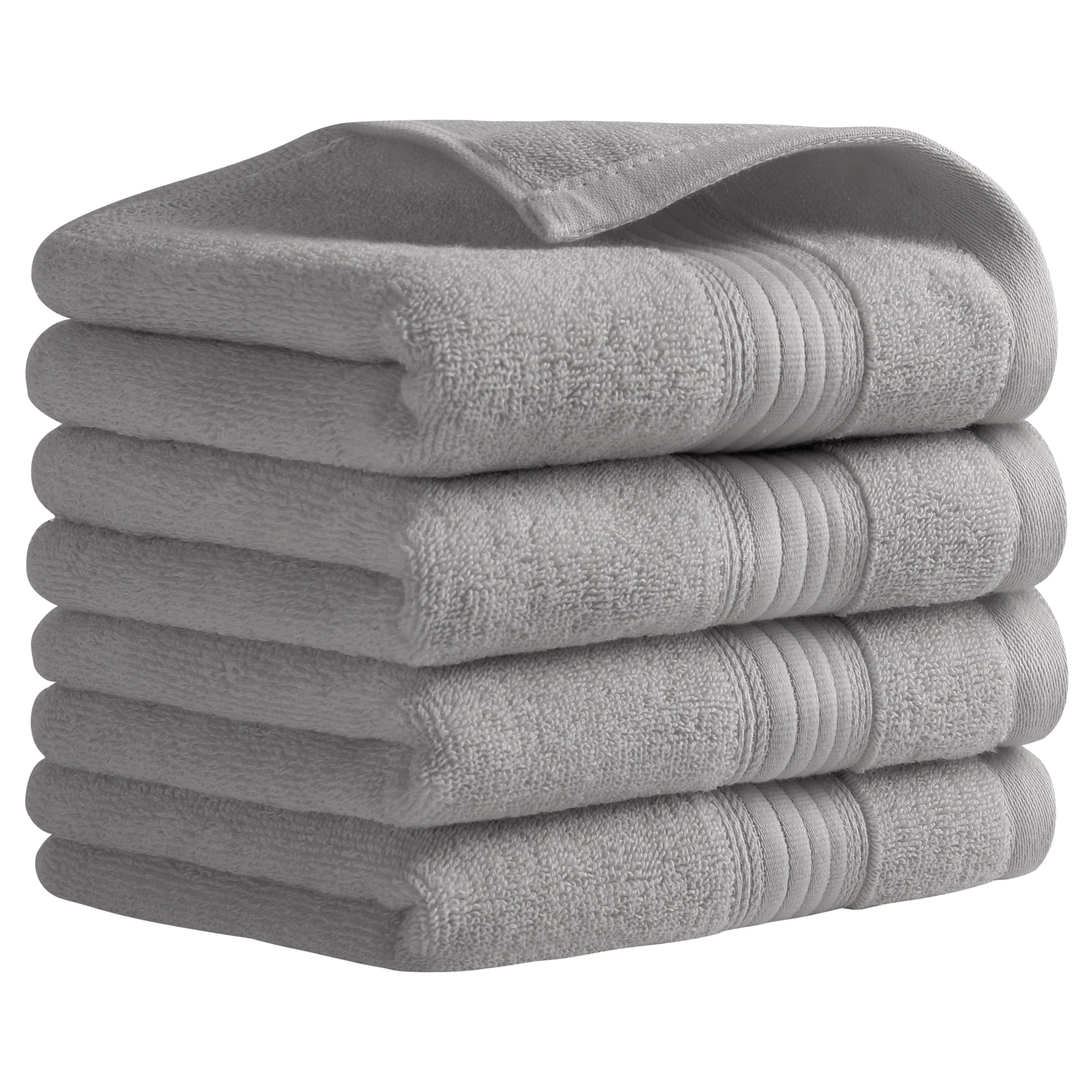 Unique Bargains Solid Striped Hand Towel Set 13" x 29" Cotton Soft Towels Grey 4-Piece