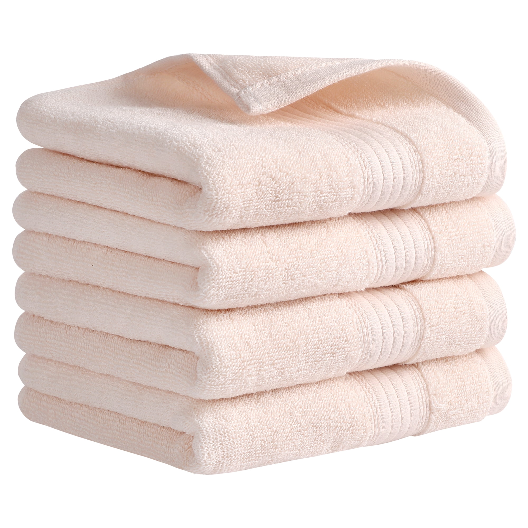 Unique Bargains Solid Striped Hand Towel Set 13" x 29" Cotton Soft Towels Pink 4-Piece