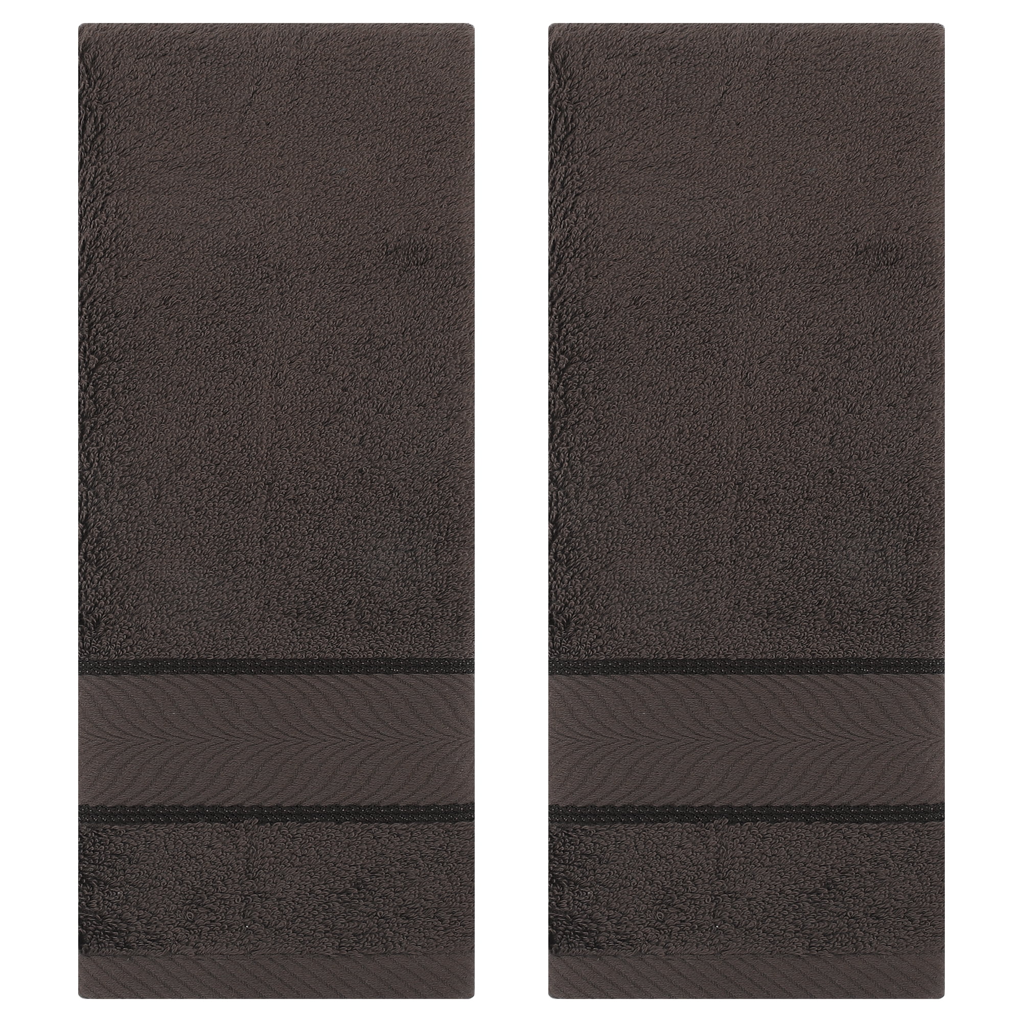 Unique Bargains Solid Striped Hand Towels Set of 2 Dark Brown 14" x 30"