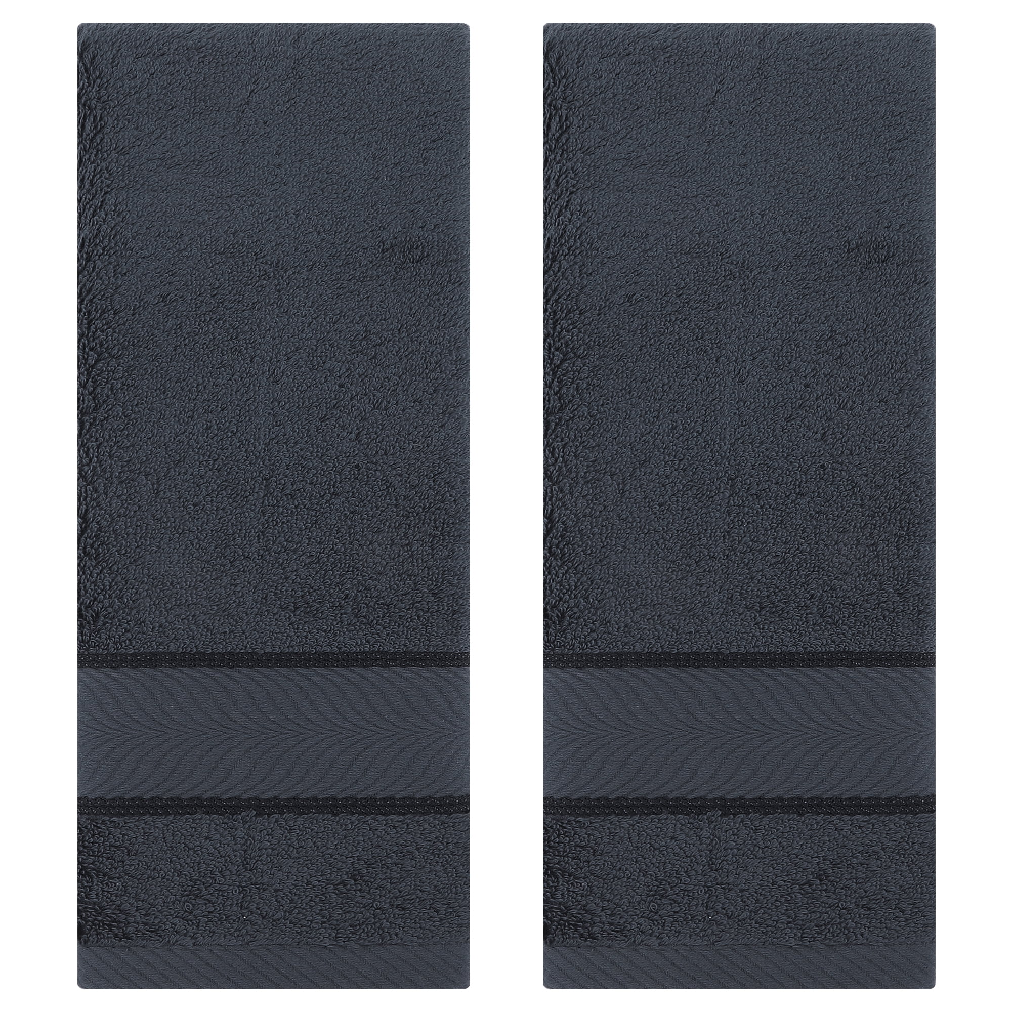 Unique Bargains Solid Striped Hand Towels Set of 2 Dark Grey 14" x 30"
