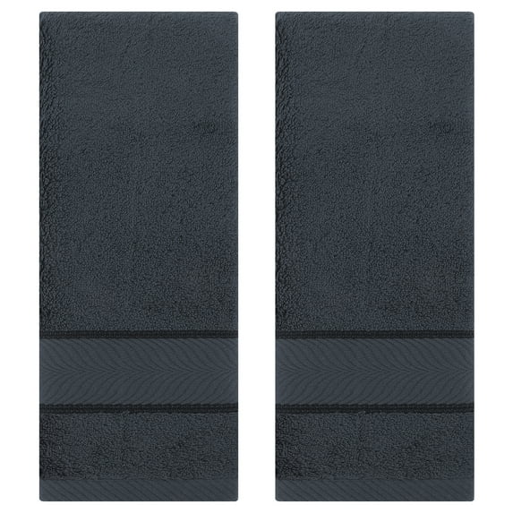 Unique Bargains Solid Striped Hand Towels Set of 2 Dark Grey 14" x 30"