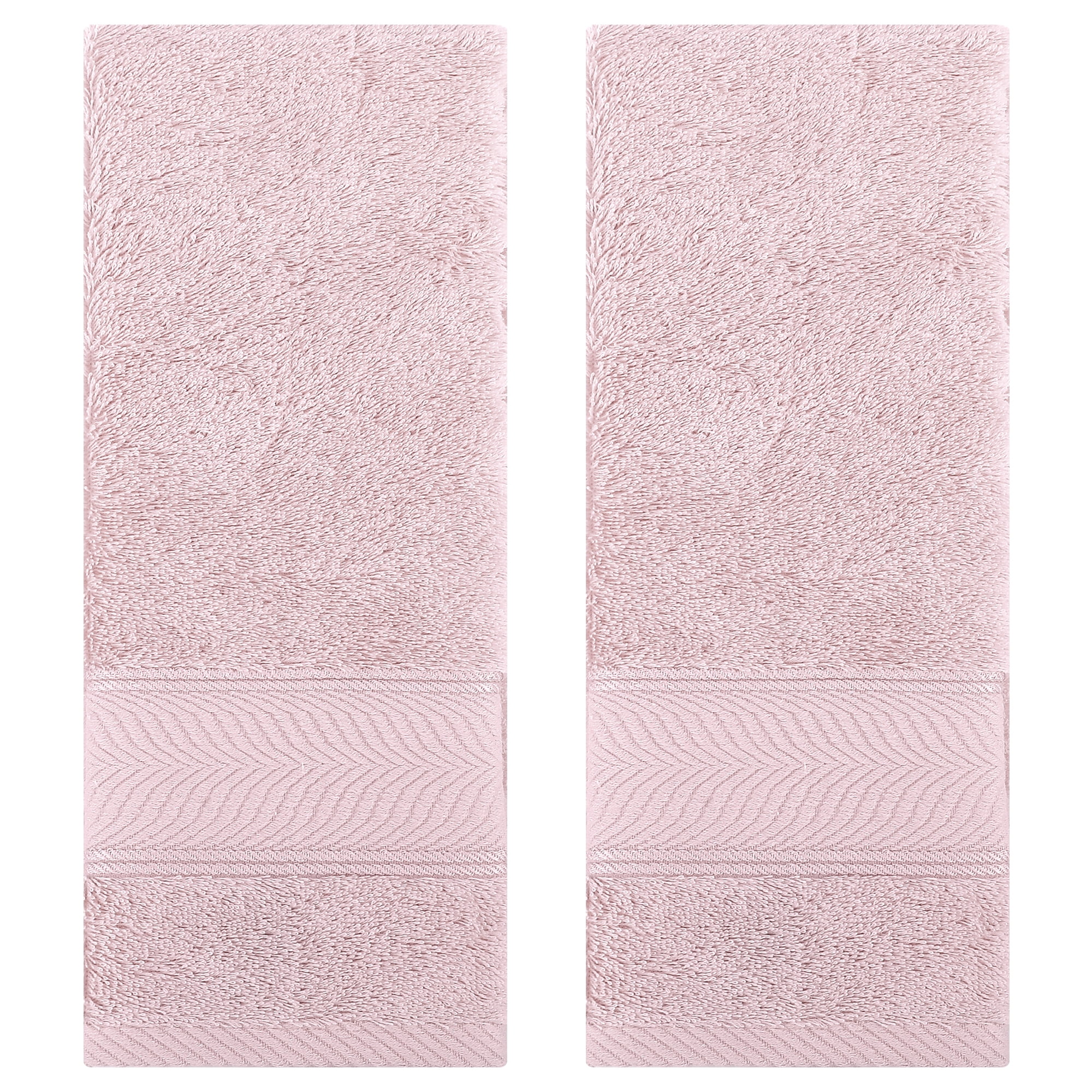Unique Bargains Solid Striped Hand Towels Set of 2 Light Pink 14" x 30"