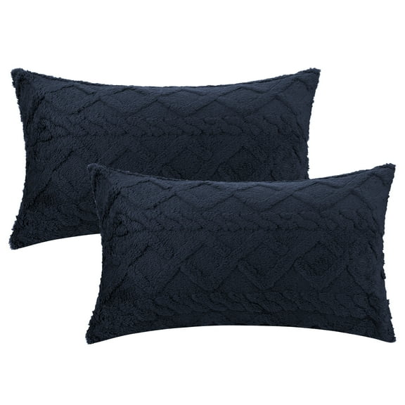 Unique Bargains Solid Striped Soft Sofa Decorative Pillow Covers (2 Count) Dark Blue 12" x 20"