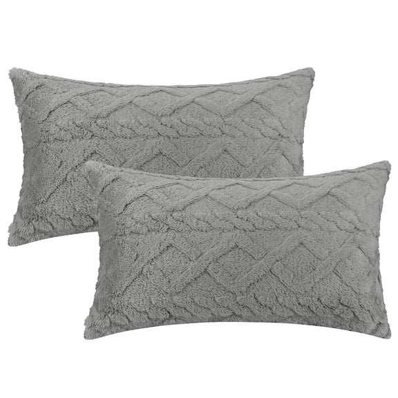Unique Bargains Solid Striped Soft Sofa Decorative Pillow Covers (2 Count) Light Gray 12" x 20"