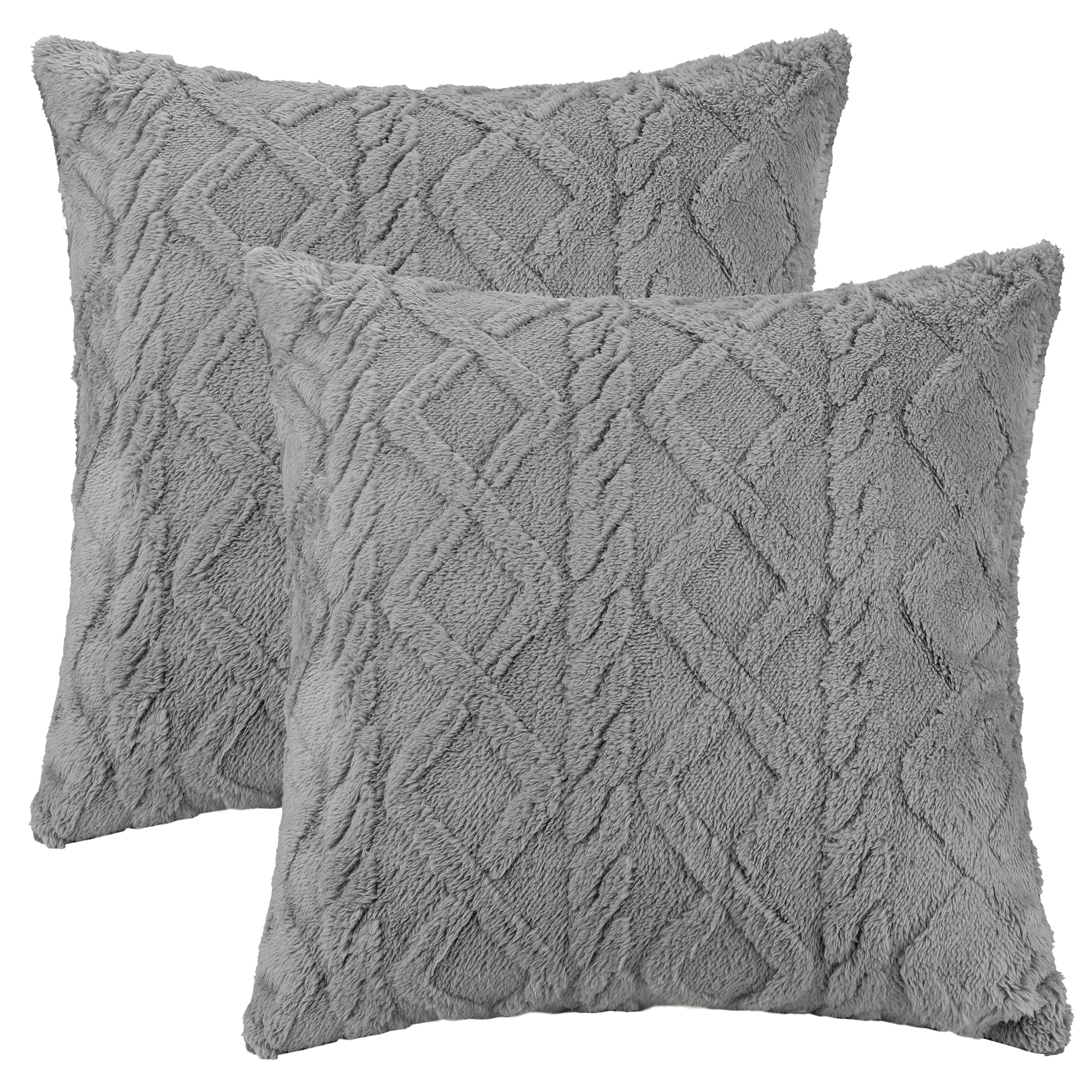 Unique Bargains Solid Striped Soft Sofa Decorative Pillow Covers (2 Count) Light Gray 18" x 18"