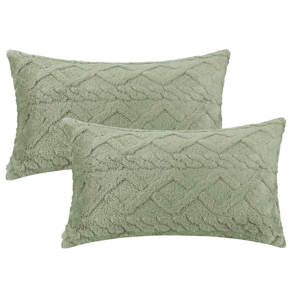 Unique Bargains Solid Striped Soft Sofa Decorative Pillow Covers (2 Count) Light Green 12" x 20"