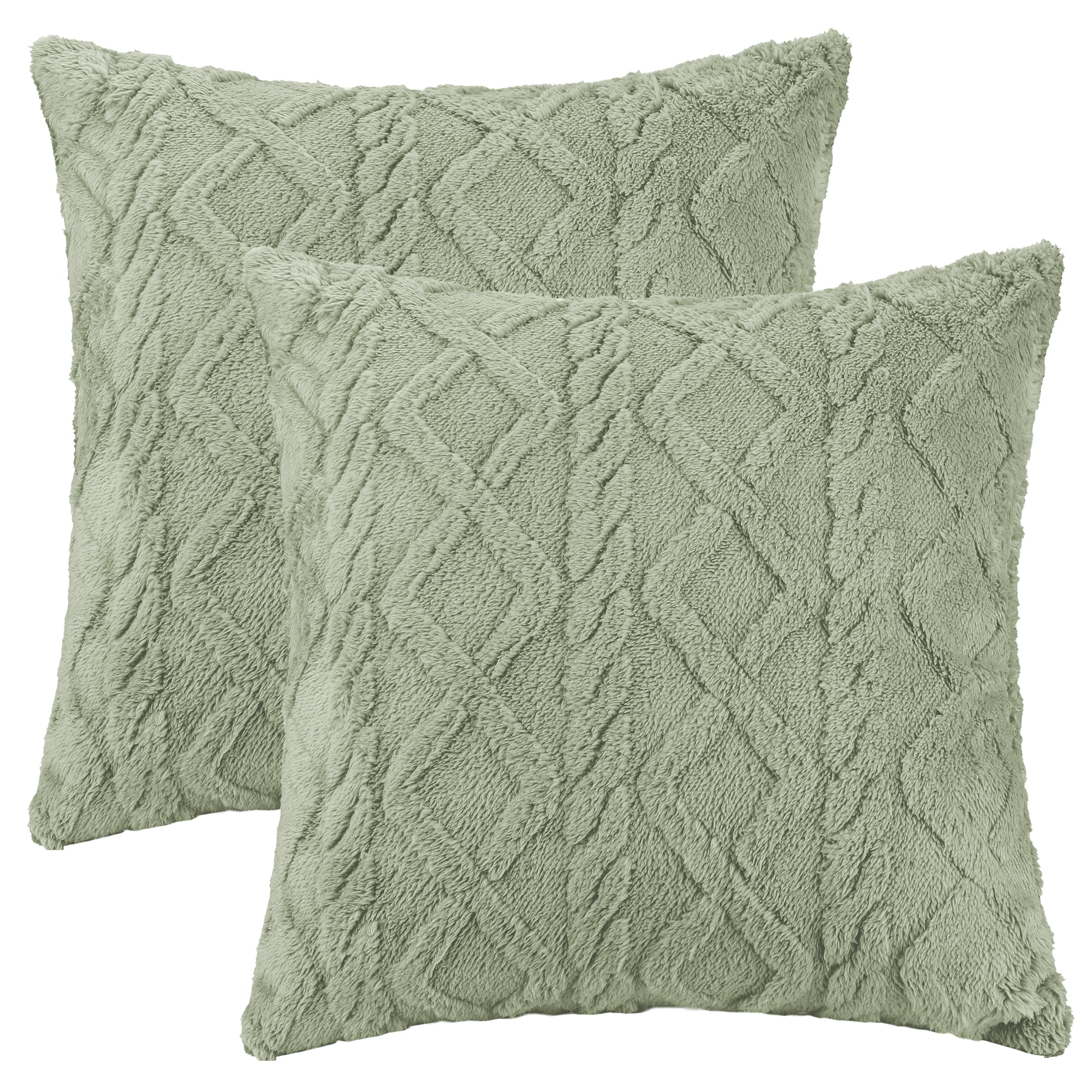 Unique Bargains Solid Striped Soft Sofa Decorative Pillow Covers (2 Count) Light Green 18" x 18"