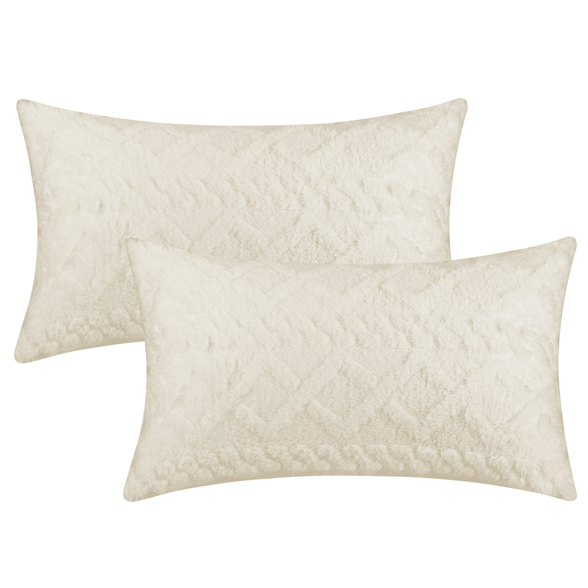 Unique Bargains Solid Striped Soft Sofa Decorative Pillow Covers (2 Count) White 12" x 20"