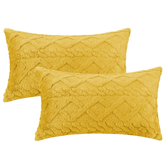 Unique Bargains Solid Striped Soft Sofa Decorative Pillow Covers (2 Count) Yellow 12" x 20"