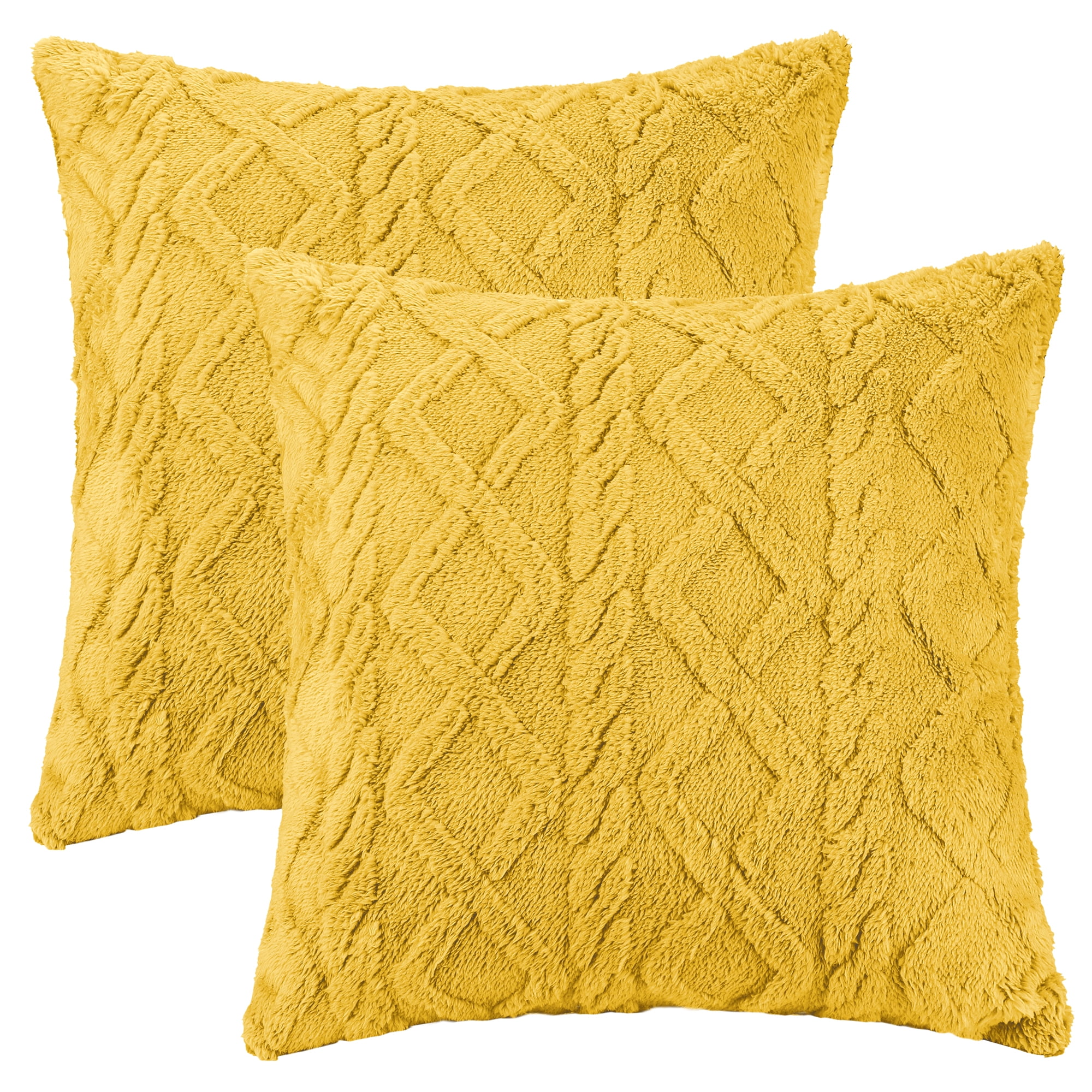 Unique Bargains Solid Striped Soft Sofa Decorative Pillow Covers (2 Count) Yellow 20" x 20"