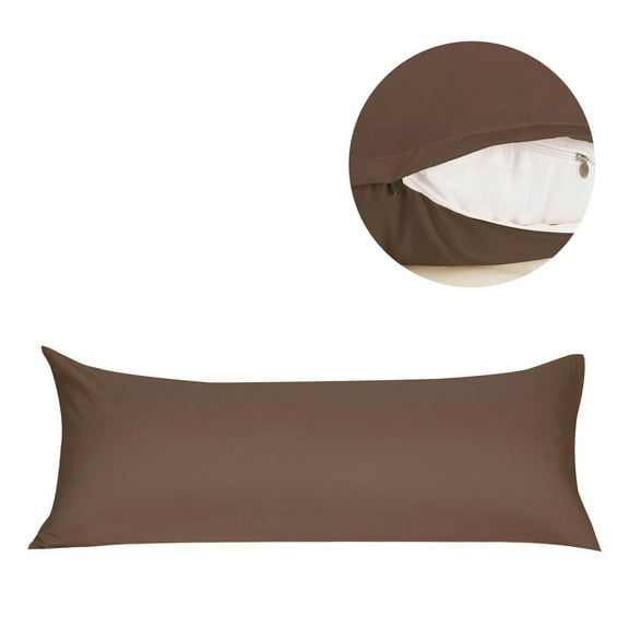Unique Bargains Solid Zippered Microfiber Body Pillow Cover, 20" x 60", Coffee