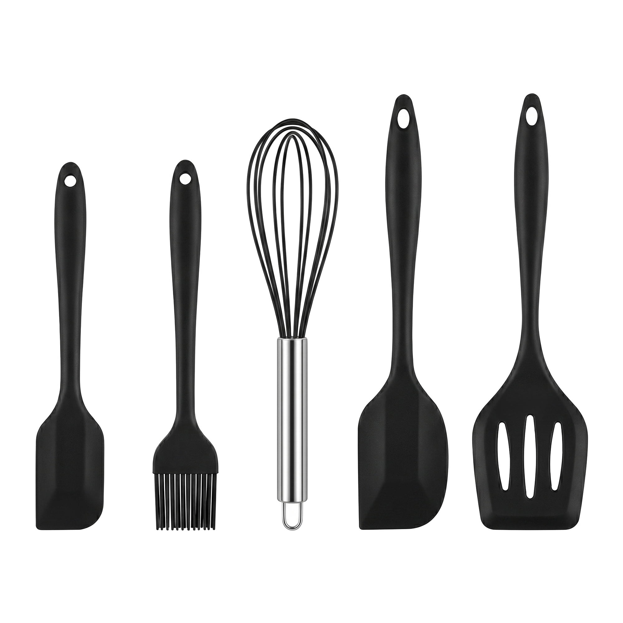Unique Bargains Spatula Set Heat-Resistant Cooking Utensils Black 5Pcs