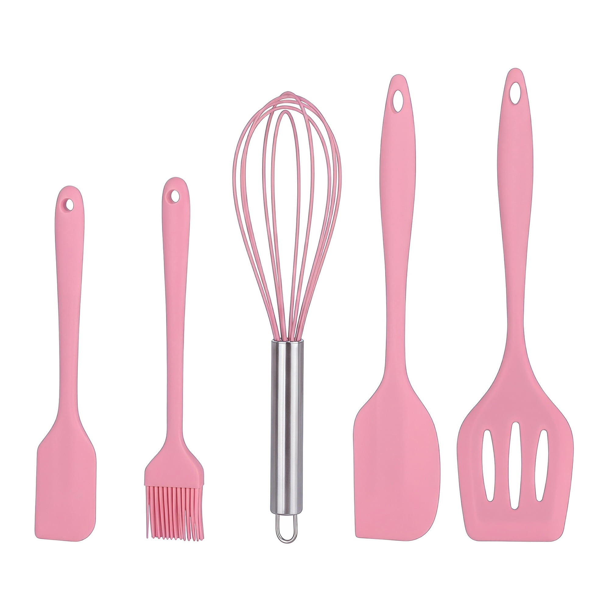 Unique Bargains Spatula Set Heat-Resistant Cooking Utensils Pink 5Pcs