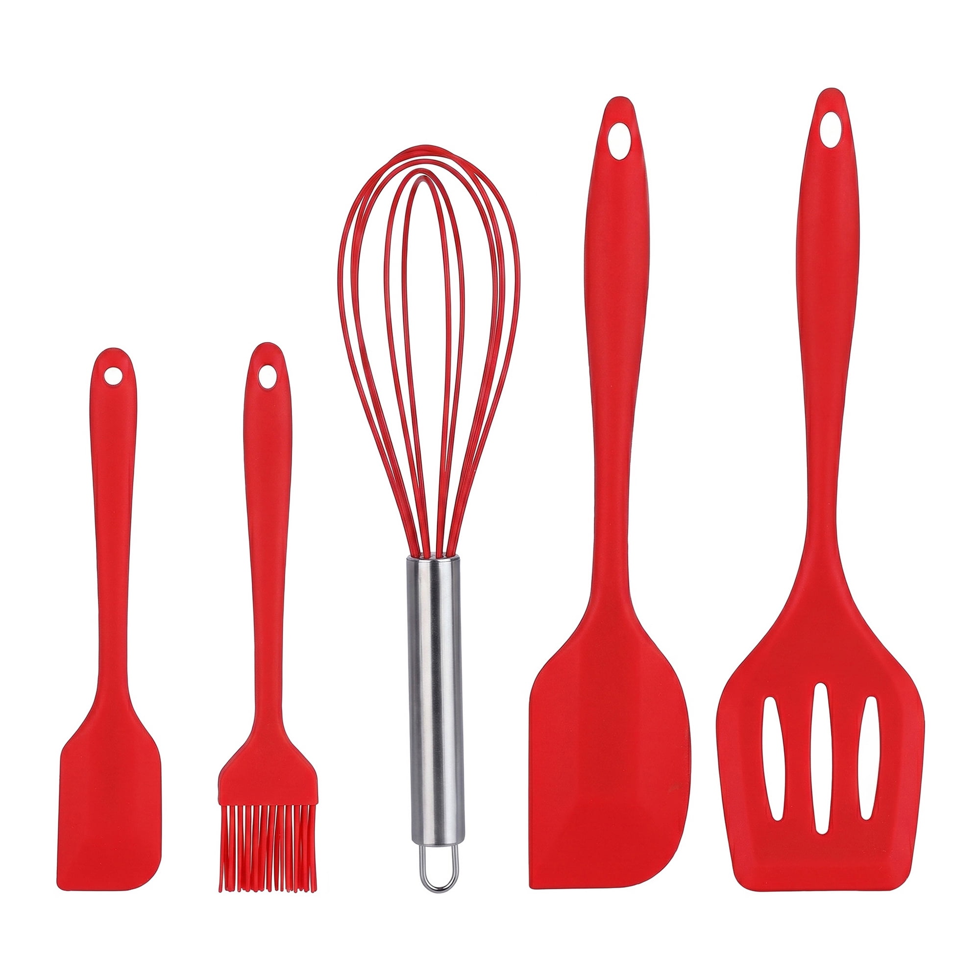 Unique Bargains Spatula Set Heat-Resistant Cooking Utensils Red 5Pcs