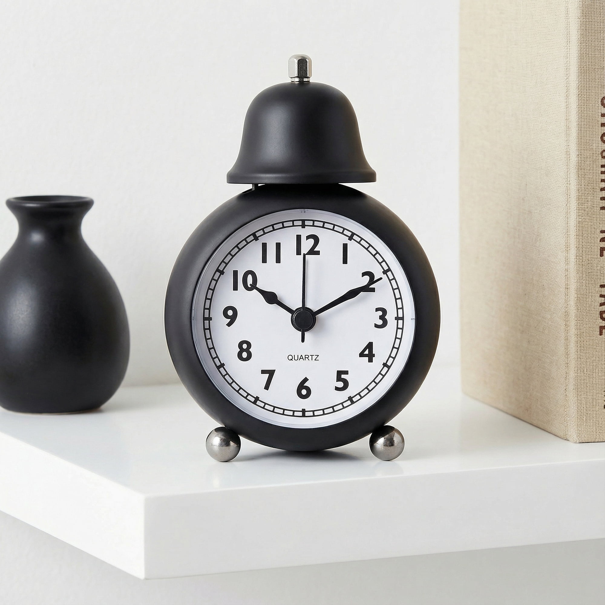 Unique Bargains Spherical Alarm Clock with Single Bell Design Black 3.3"L x 2.4"W x 5.1"H