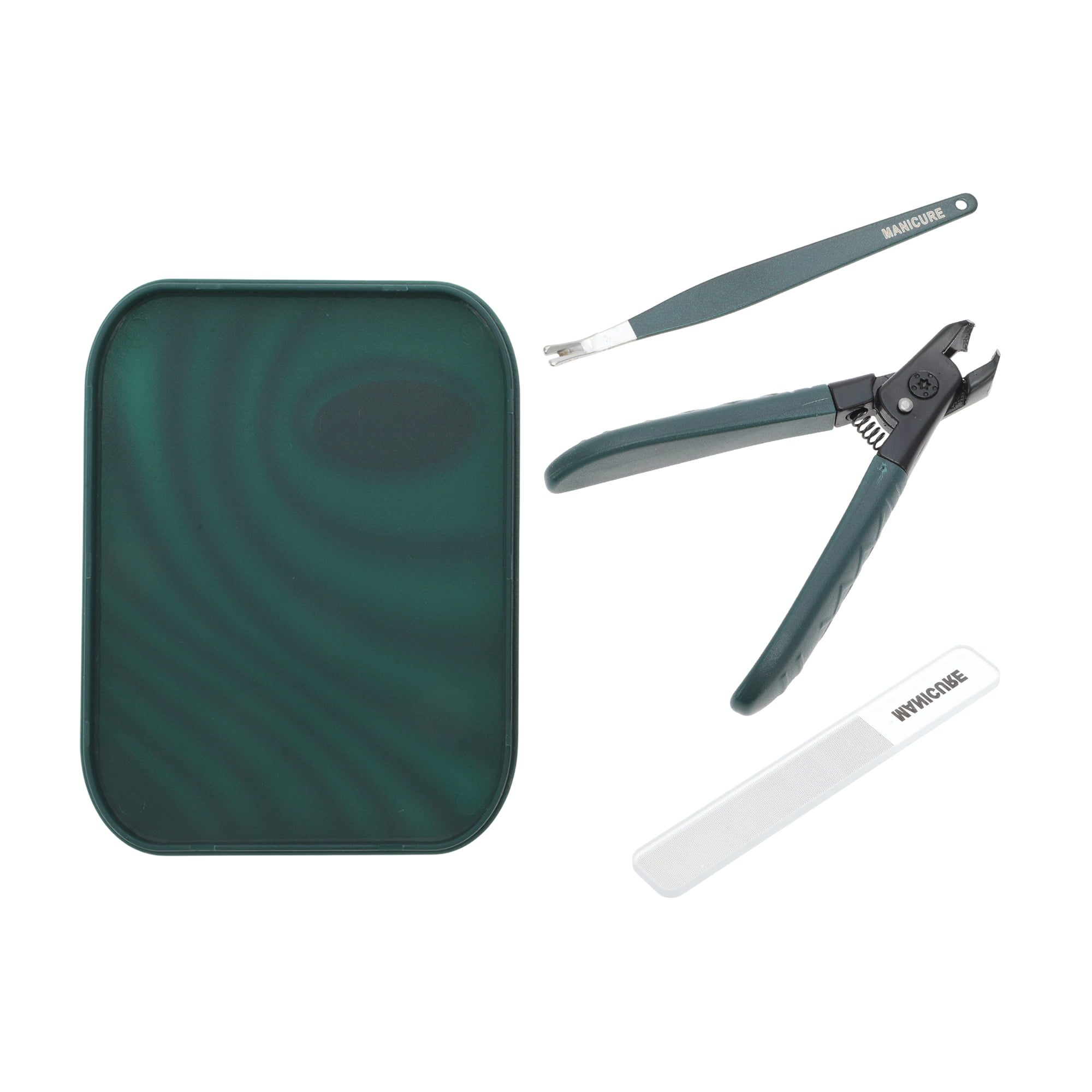 Unique Bargains Splash-proof Nail Clipper Kit for Women for Men 3-piece Set Blackish Green