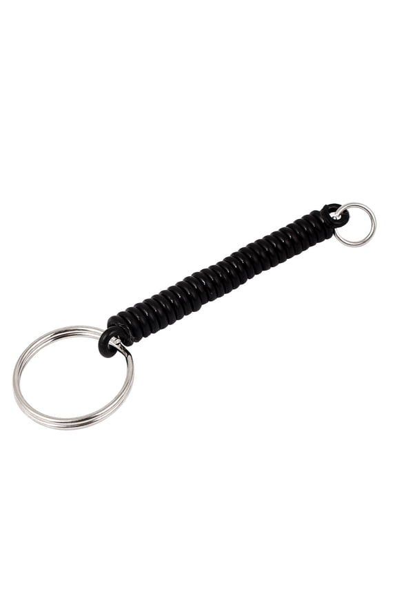 Split Ring 9cm Length Stretchy Coil Keychain Keyring Key Holder Black