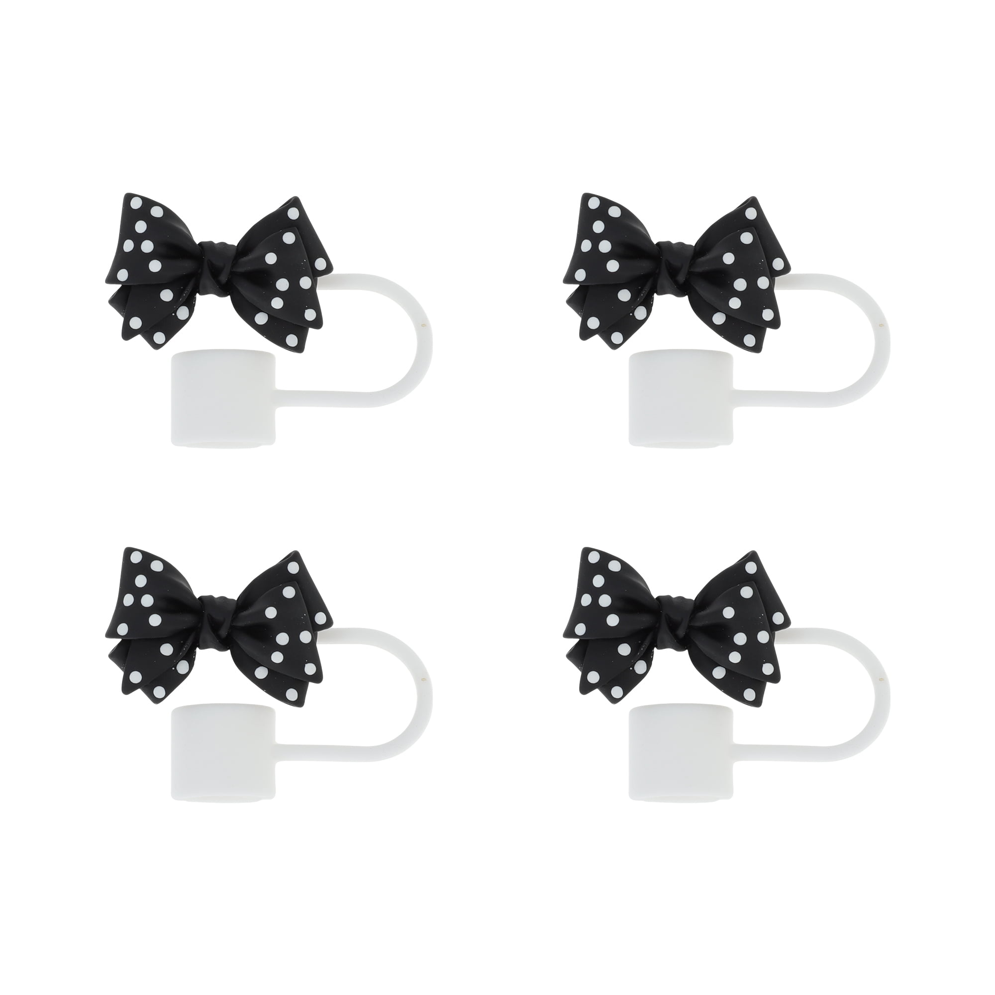 Unique Bargains Spotted Butterfly Silicone Straw Cover Cap Set of 4 Black