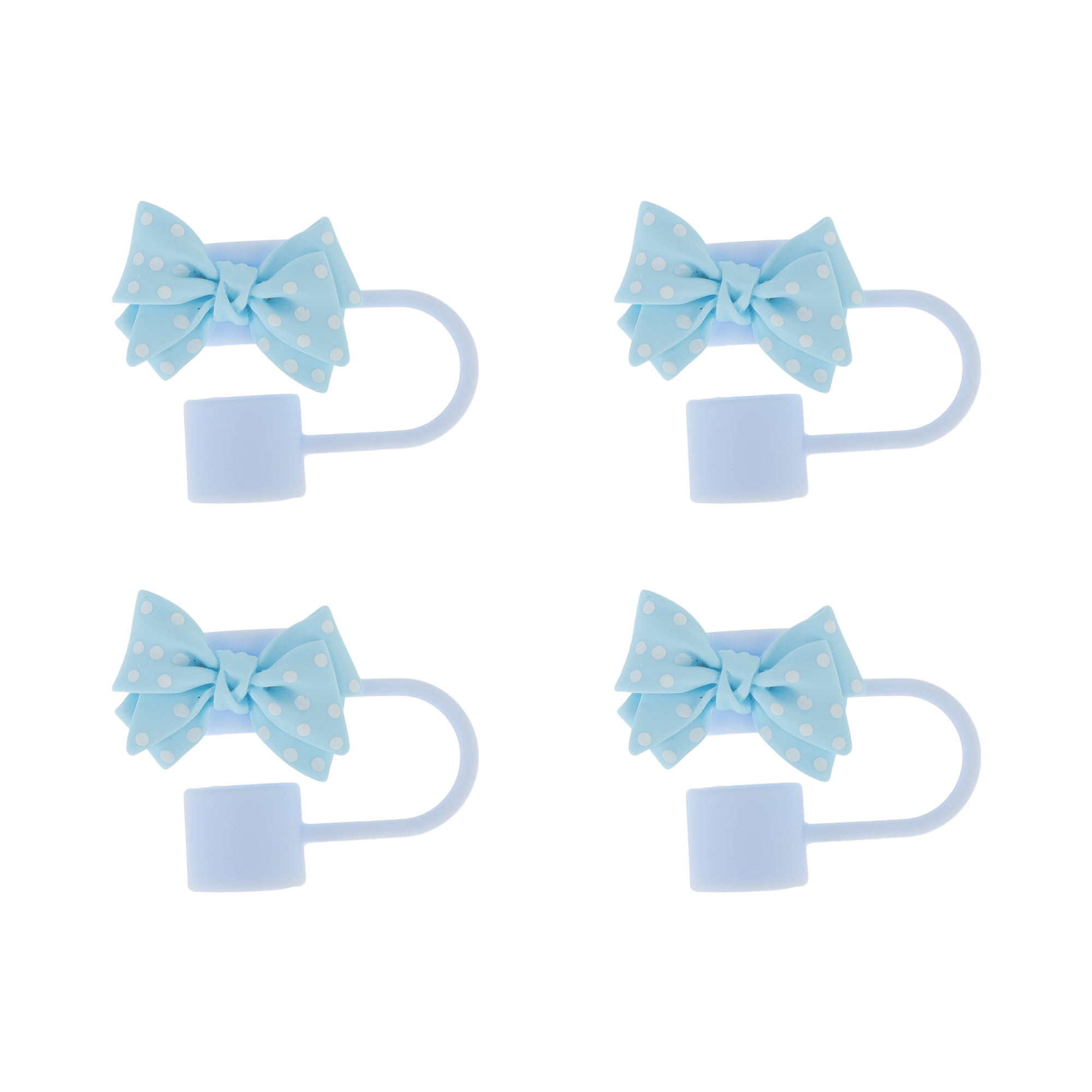 Unique Bargains Spotted Butterfly Silicone Straw Cover Cap Set of 4 Blue