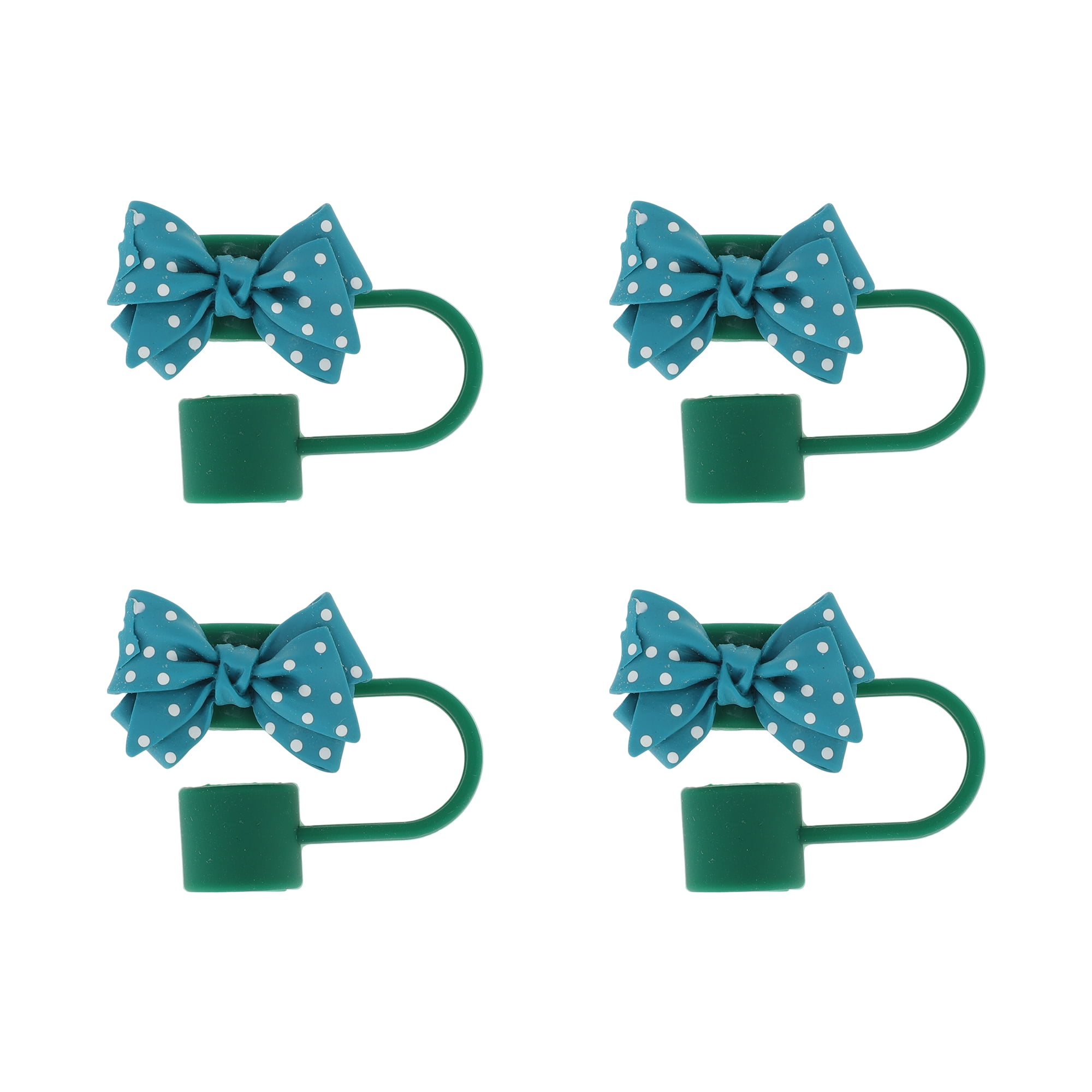 Unique Bargains Spotted Butterfly Silicone Straw Cover Cap Set of 4 Green