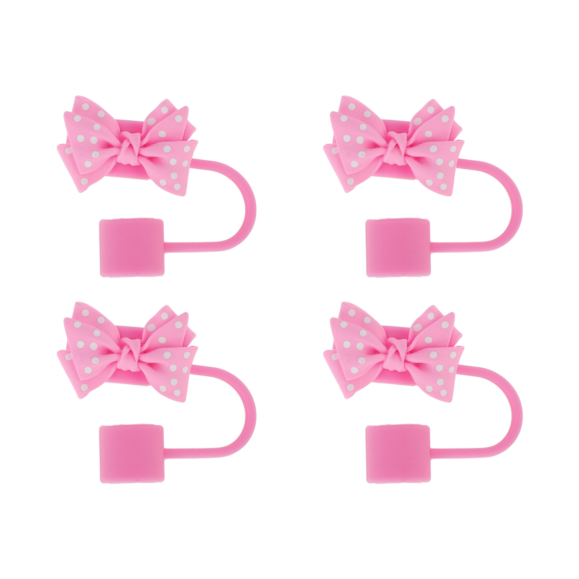 Unique Bargains Spotted Butterfly Silicone Straw Cover Cap Set of 4 Pink