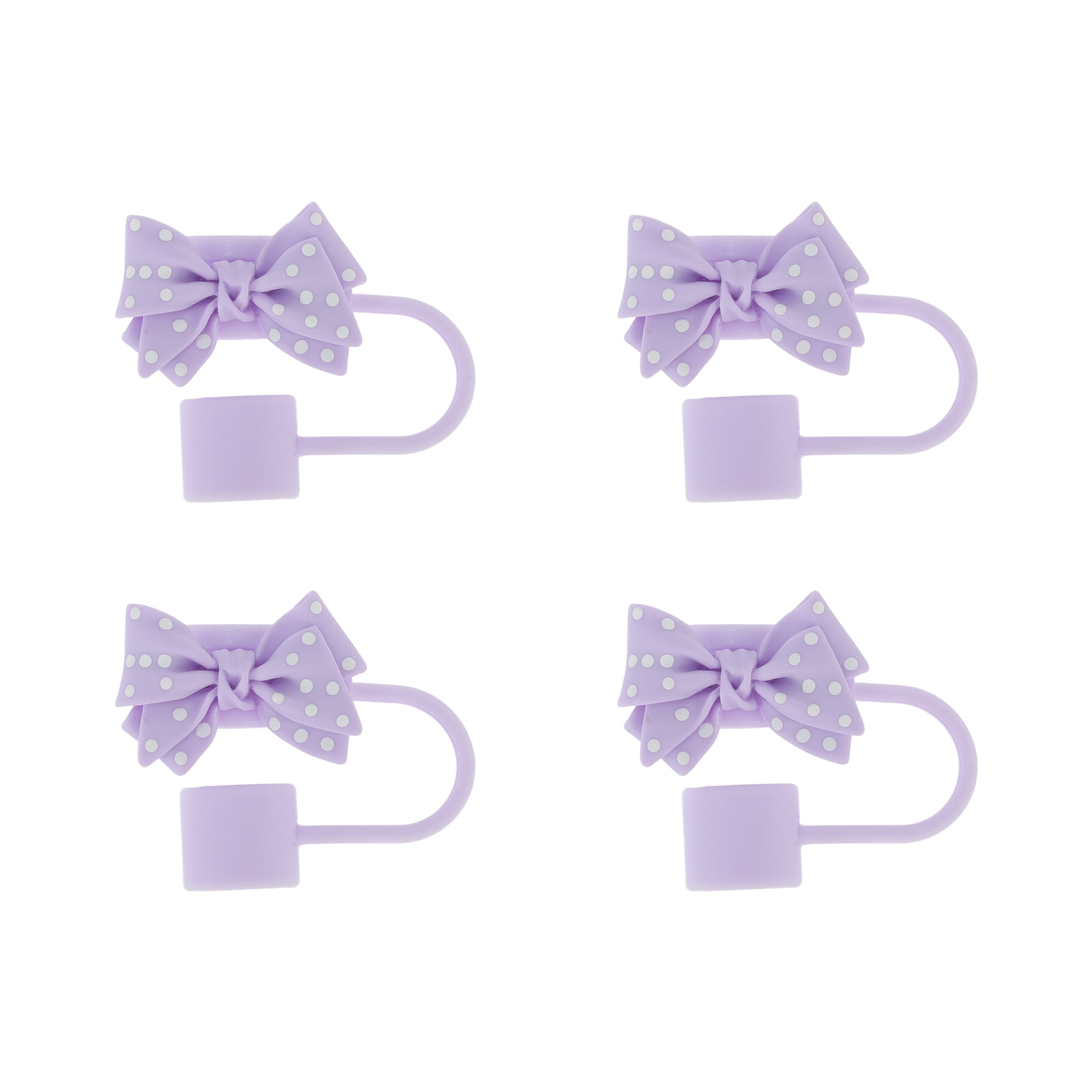 Unique Bargains Spotted Butterfly Silicone Straw Cover Cap Set of 4 Purple