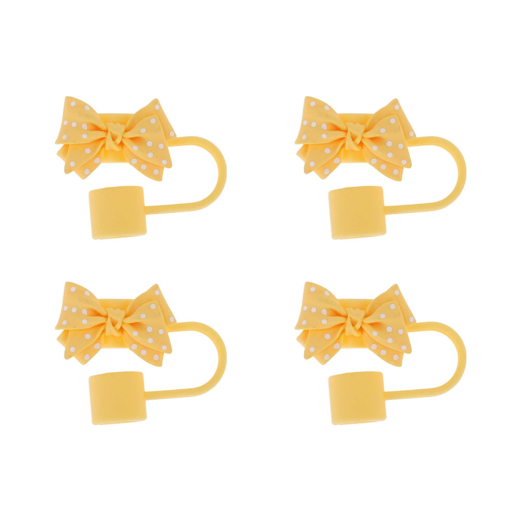 Unique Bargains Spotted Butterfly Silicone Straw Cover Cap Set of 4 Yellow