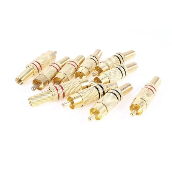 Unique Bargains Spring End to Male RCA Adapter Audio Straight Connectors 10pcs Gold Tone