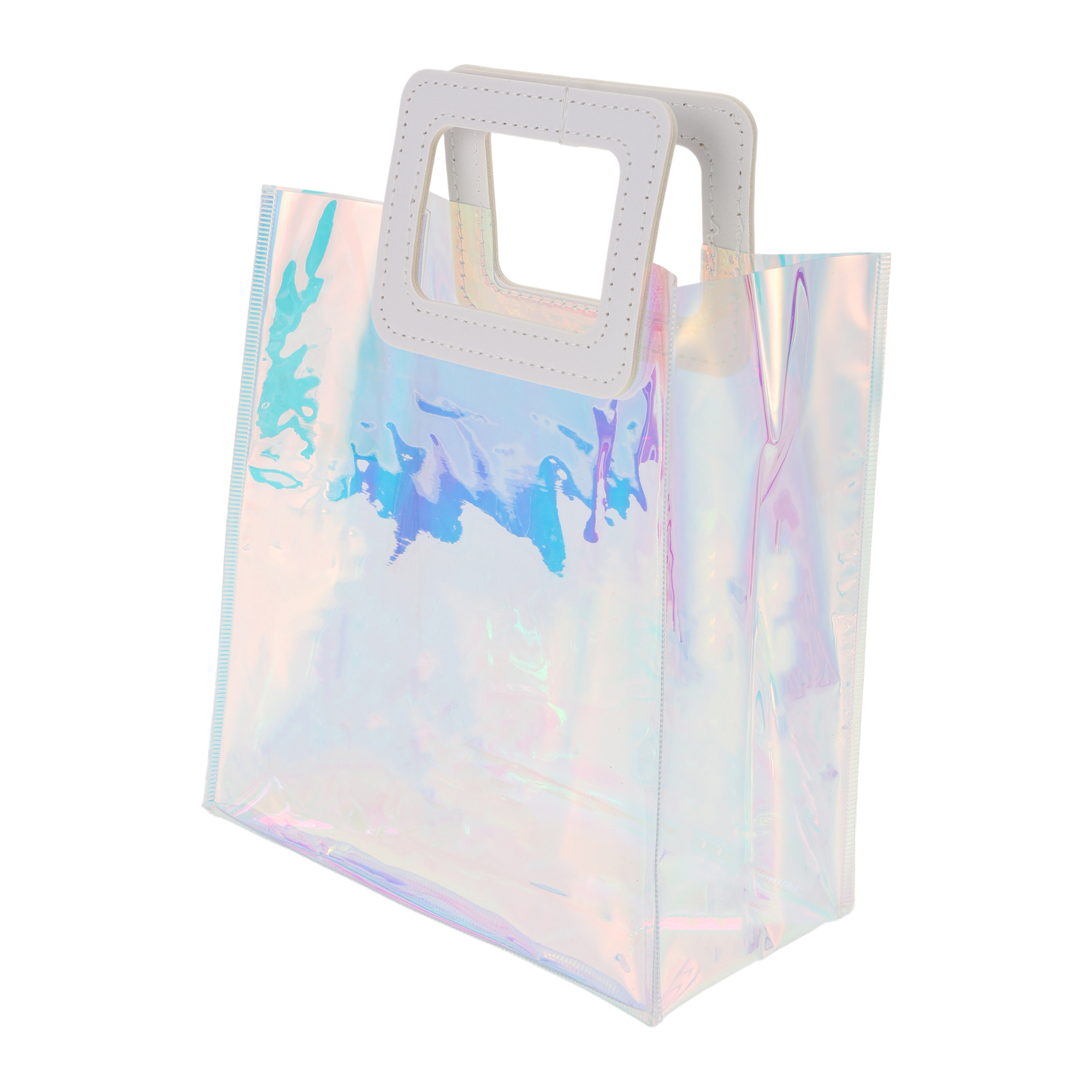 Unique Bargains Square Clear Gift Bag 1Pc White Multicolor 7.87"x3.94"x7.09"