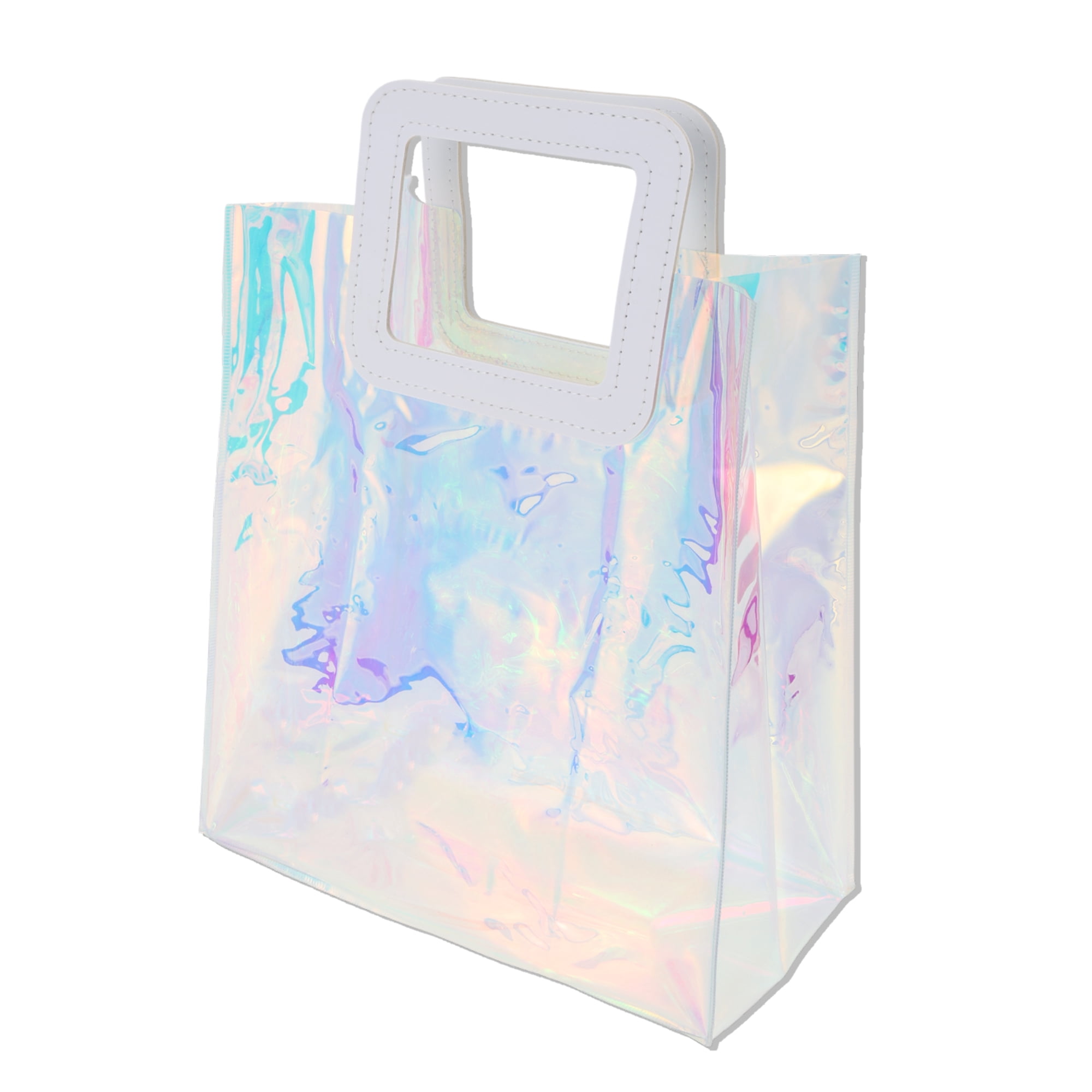 Unique Bargains Square Clear Gift Bag 1Pc White Multicolor 9.84"x5.31"x11.02"