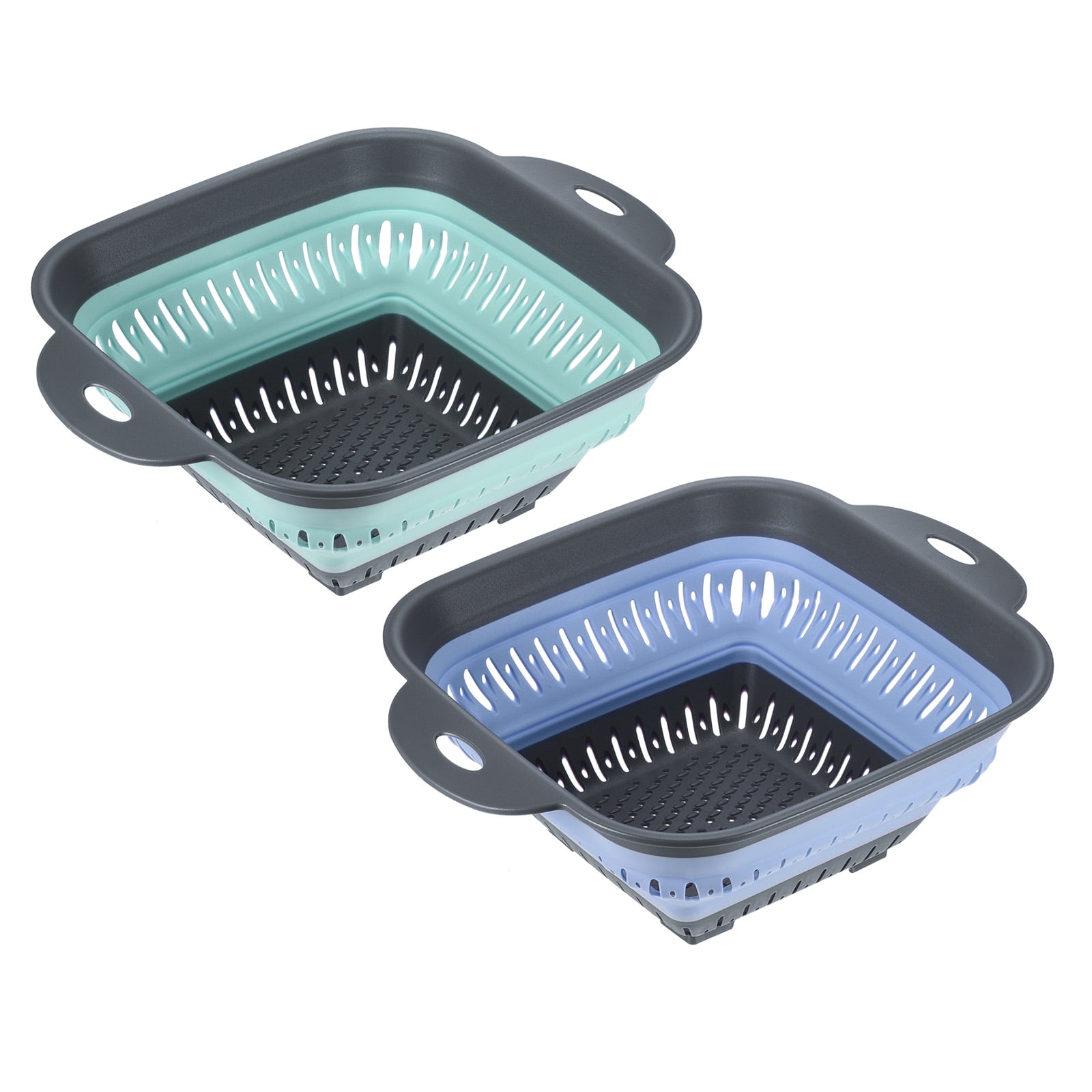 Unique Bargains Square Collapsible Silicone Colander with Handle Blue,Green