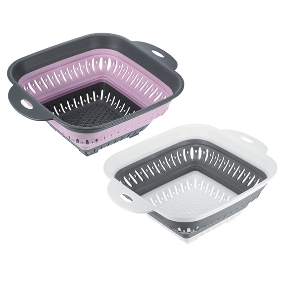 Unique Bargains Square Collapsible Silicone Colander with Handle Gray,Pink