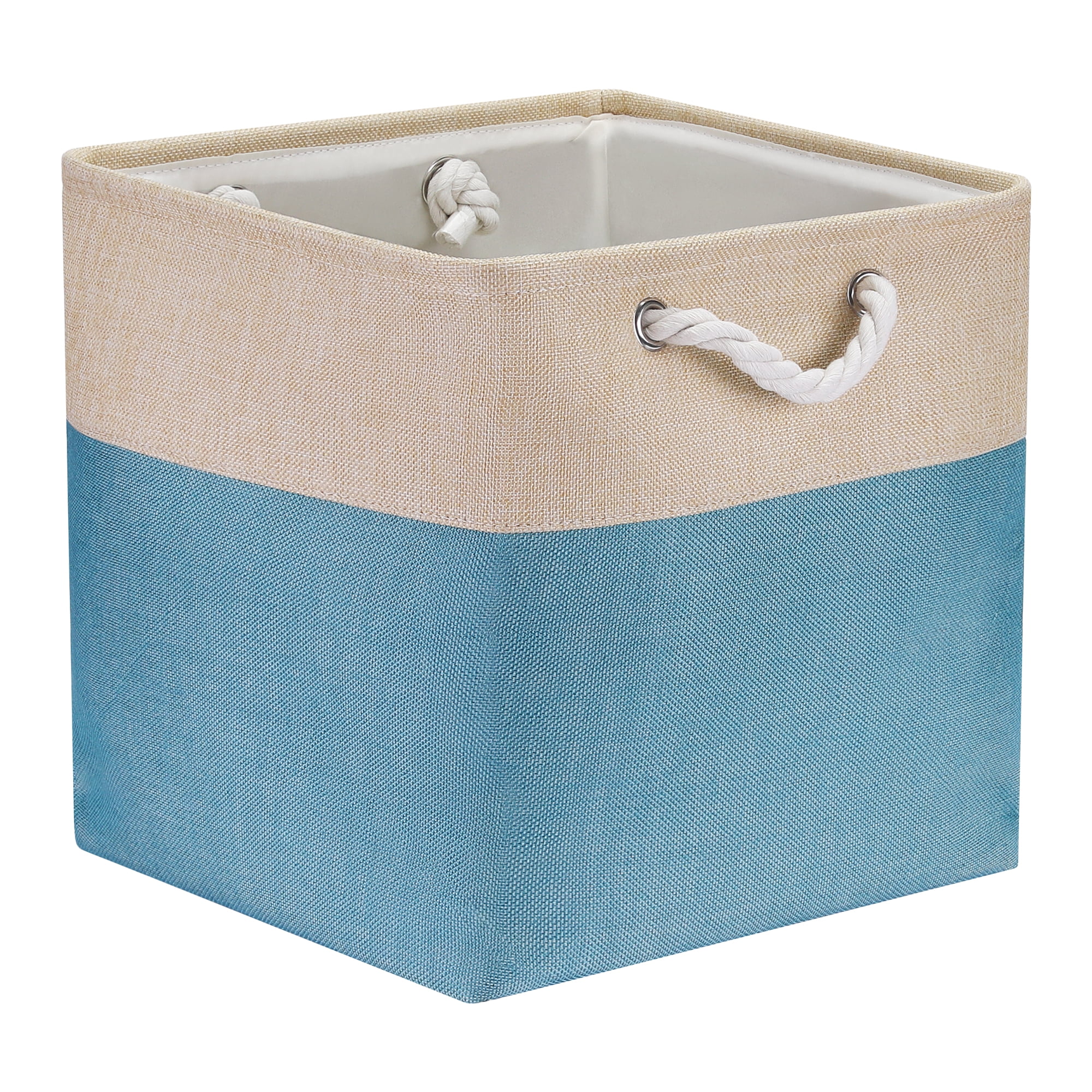Unique Bargains Square Fabric Storage Basket Bin Beige/Blue 13inch