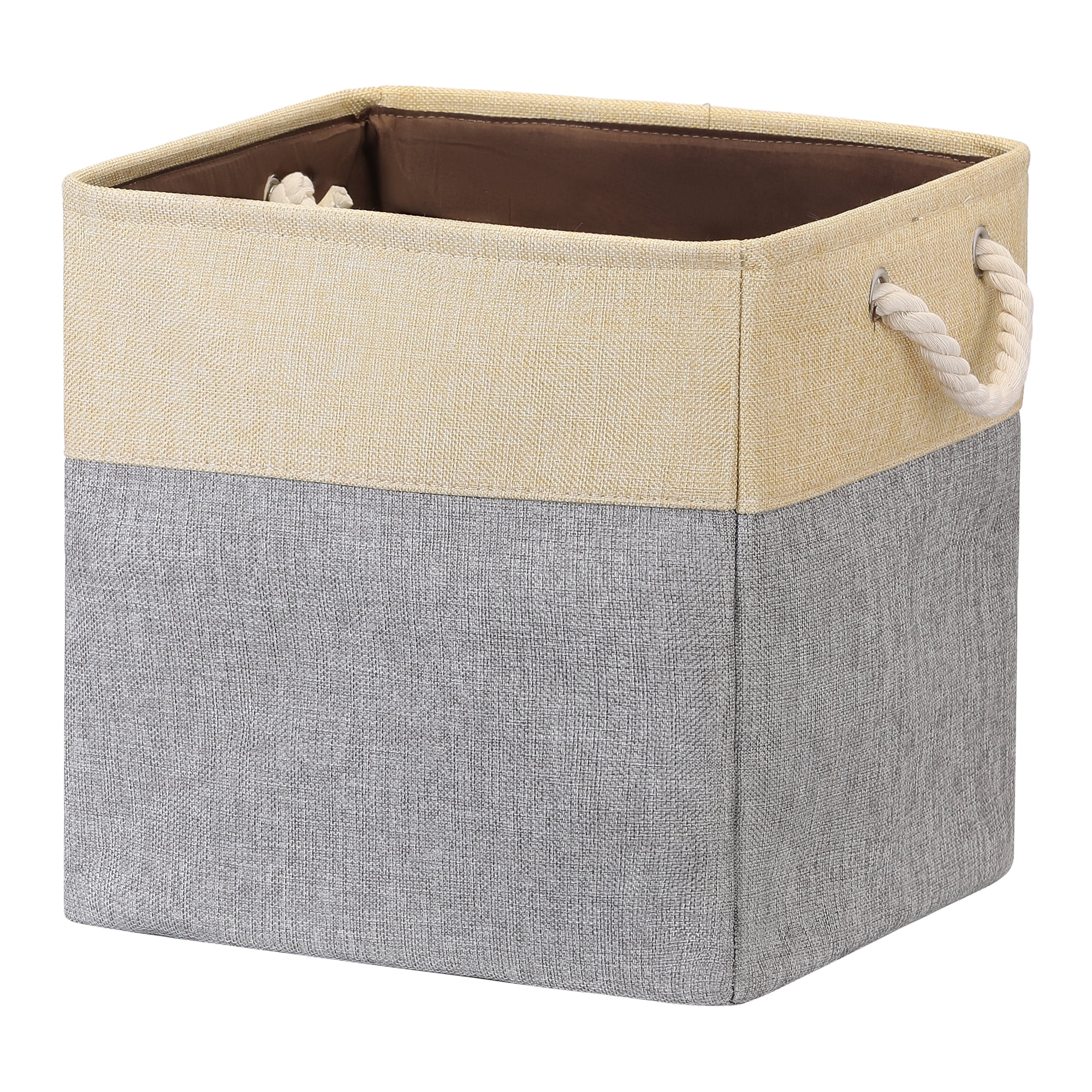 Unique Bargains Square Fabric Storage Basket Bin Beige/Grey 13inch