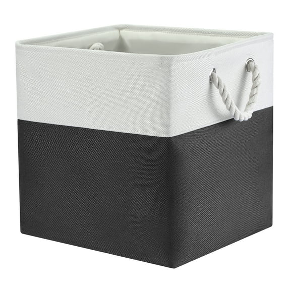 Unique Bargains Square Fabric Storage Basket Bin White/Black 13inch